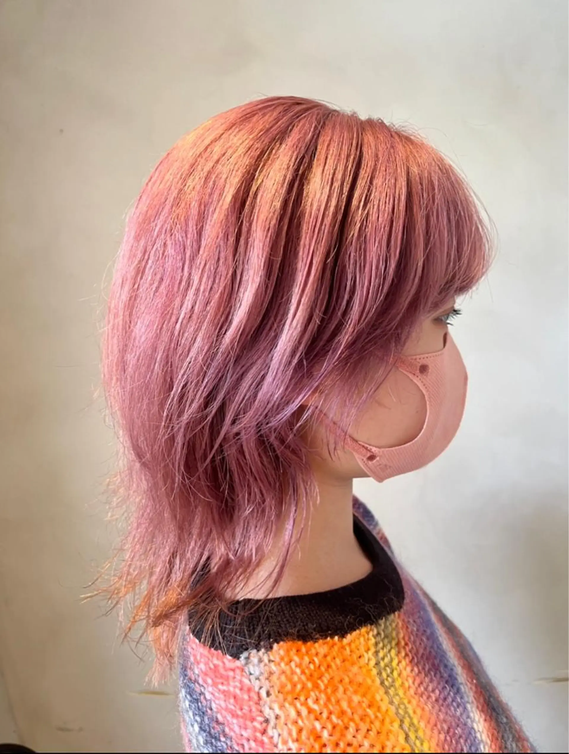 ミディアム カラー 黒髪 ブリーチ ピンクカラー ローズカラー ヘアカラー トリートメント 🦋店長🦋 ほんさわ みずきのヘアスタイル