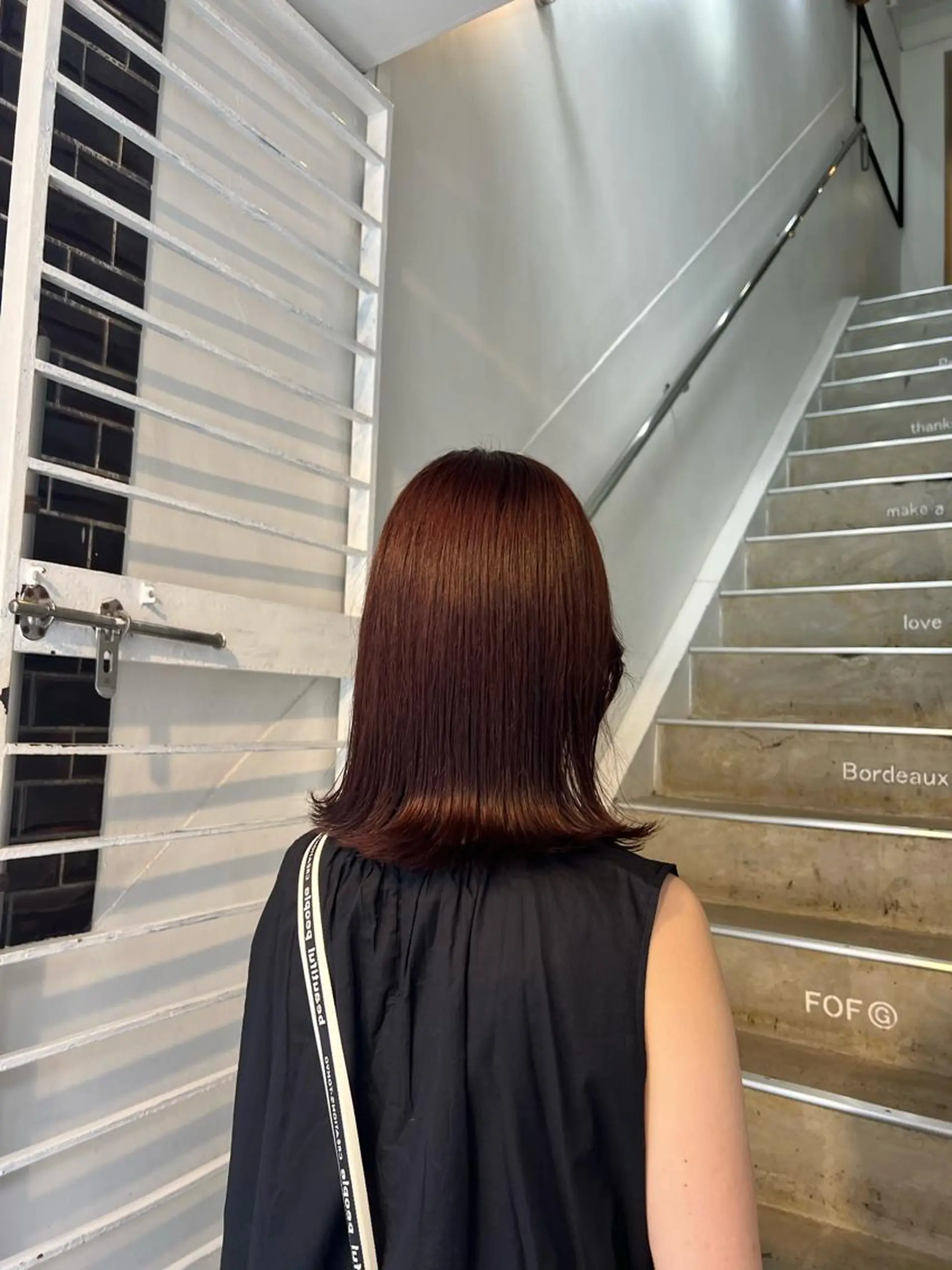 ミディアム カラー ブリーチ ブラウンカラー ブリーチなしカラー レッドカラー レッドブラウン 橋爪 明日香のヘアスタイル