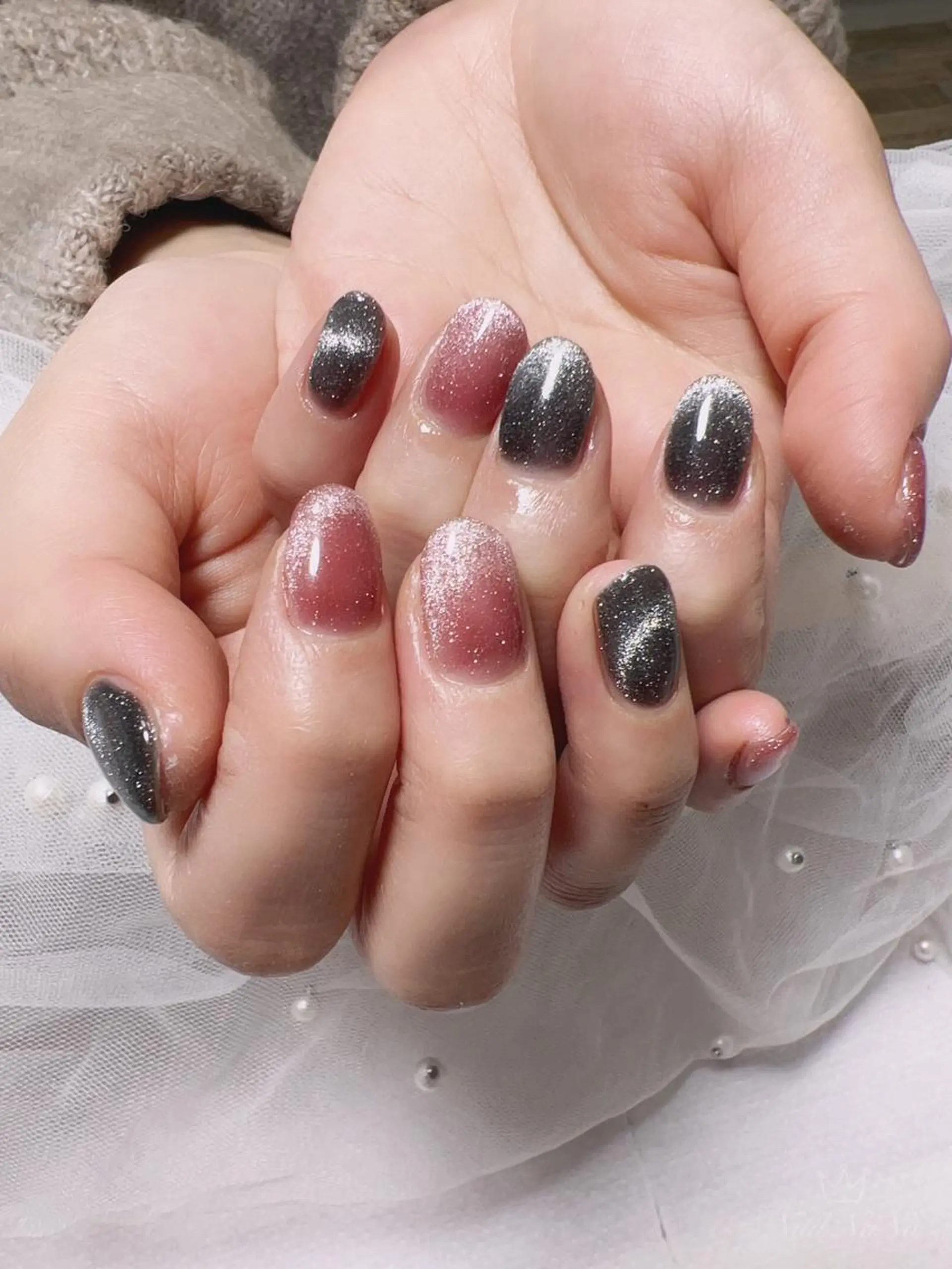 ショート カラー ネイル ピンクカラー フラッシュネイル フラッシュマグ マグネットネイル ピンク ハンドネイル Nail NaNaのネイルデザイン