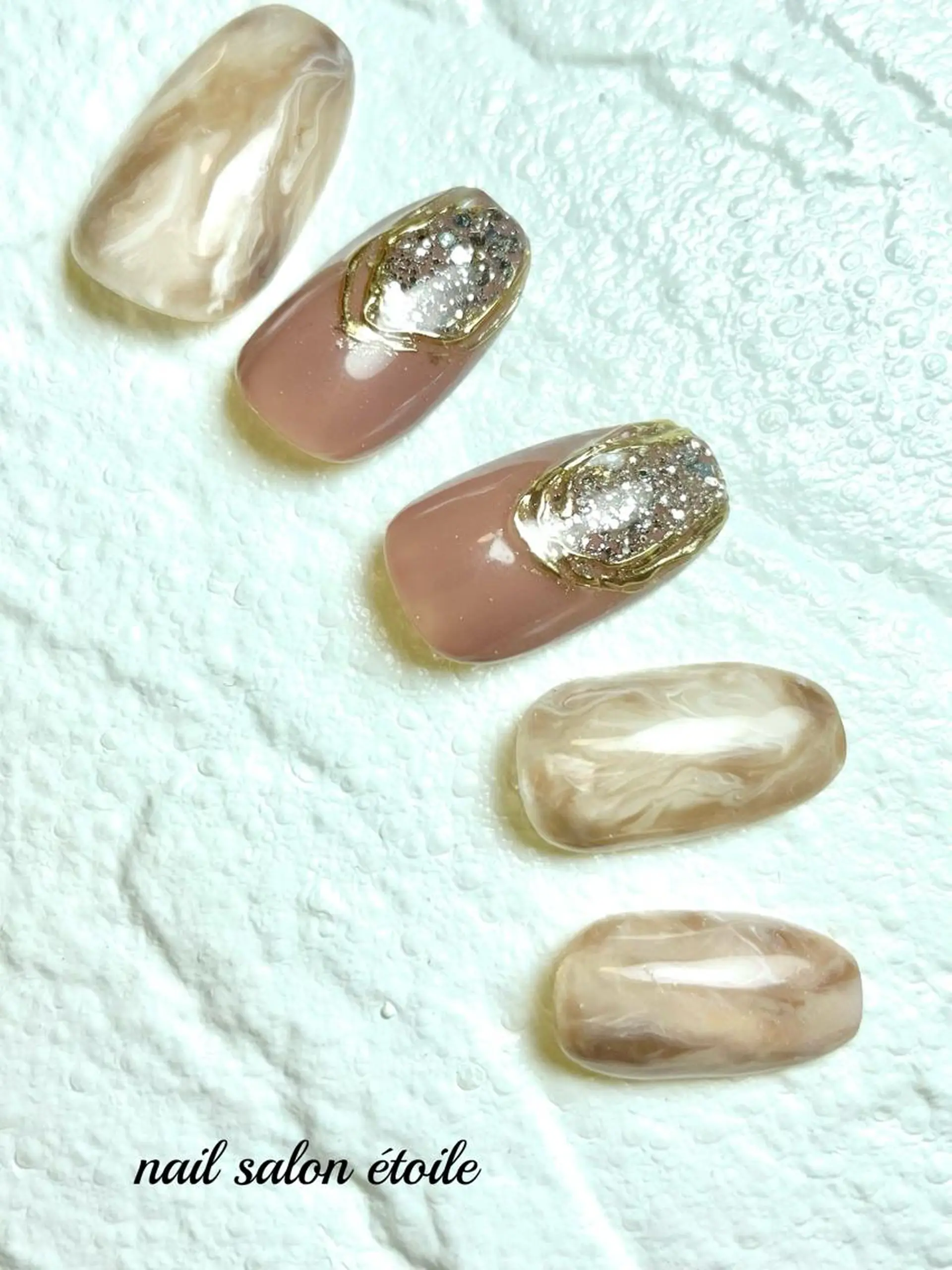 ネイル アートネイル ブラウン ジェルネイル ラメ(グリッター) ミラーネイル ハンドネイル nail salon étoileのネイルデザイン