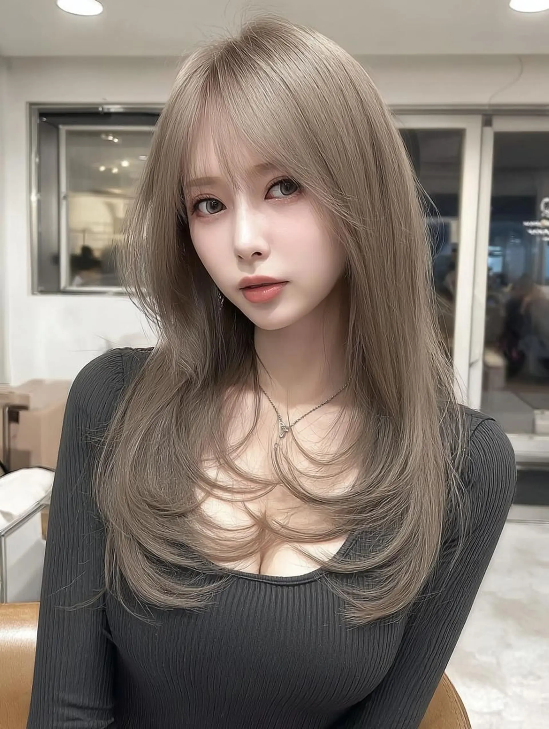セミロング ボブ 髪質改善 韓国風ヘア レイヤーカット 縮毛矯正 カット ヘアカラー 祖慶 歩のヘアスタイル