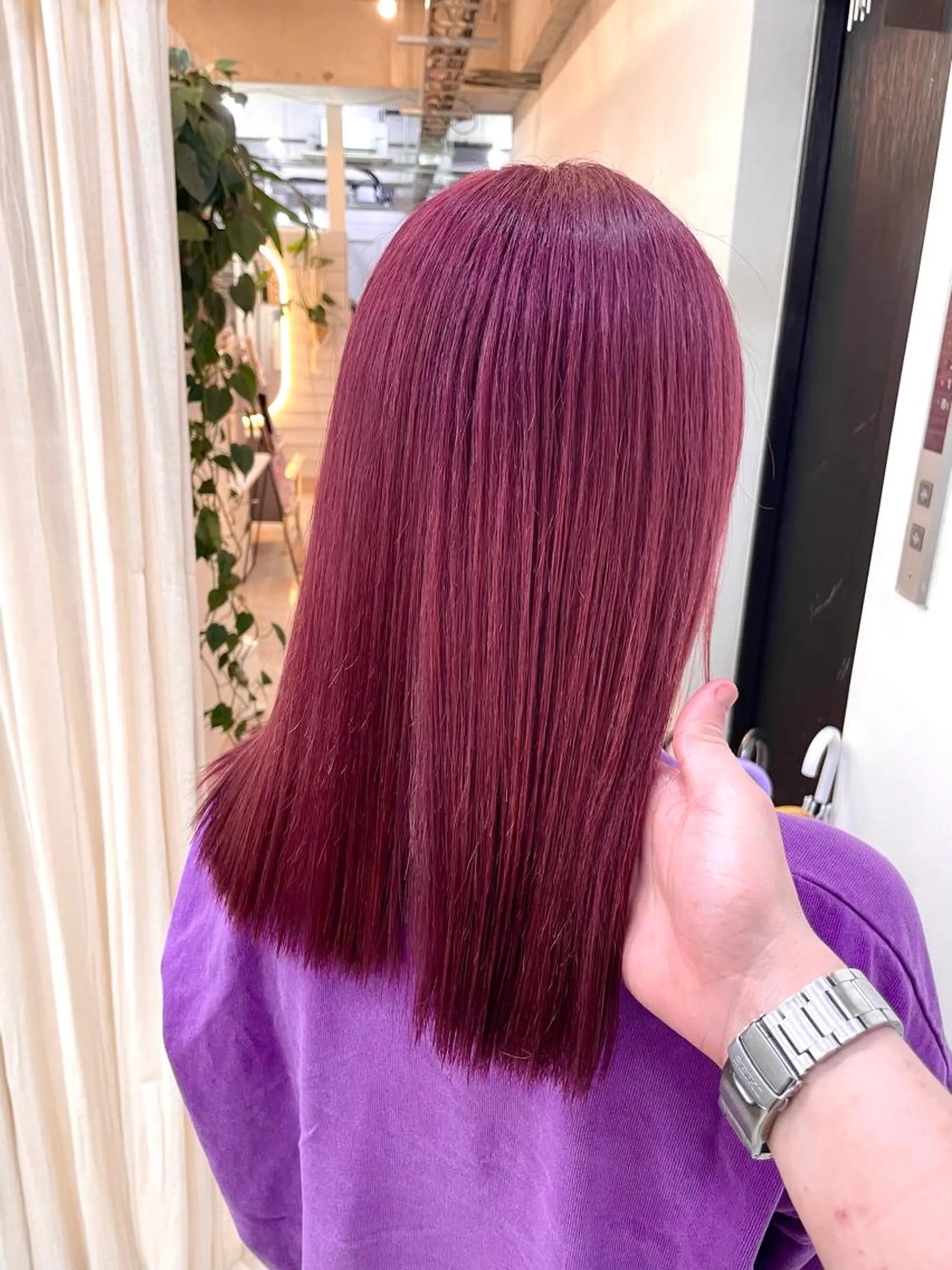 ミディアム ピンクラベンダー メンズパーマ ヘアカラー大成のヘアスタイル