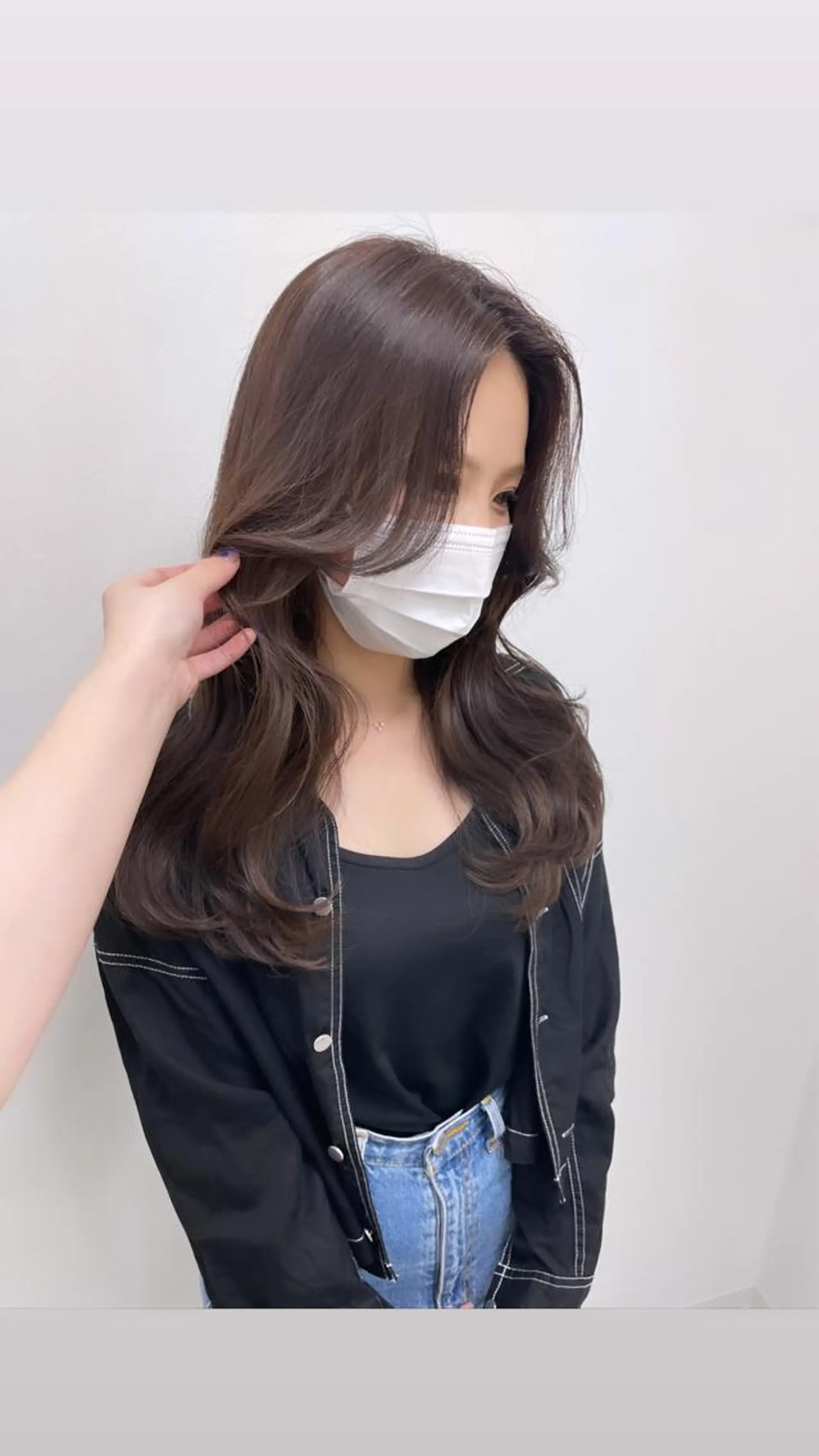 ロング 顔まわりレイヤー レイヤーカット rina／ベージュ ワンホン/韓国ヘアのヘアスタイル