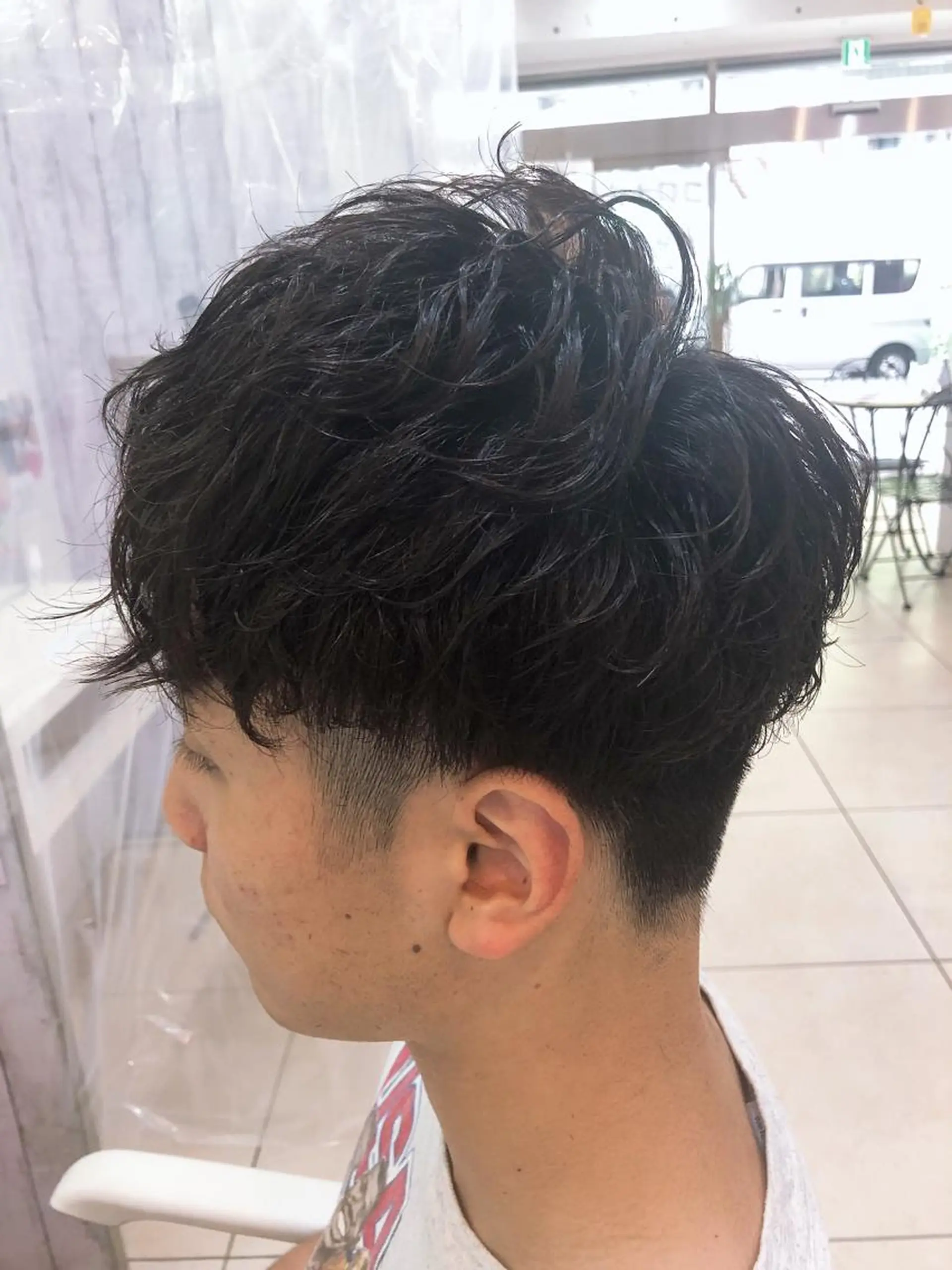 ショート パーマ メンズ 髪質改善× 白髪ぼかし溝江のヘアスタイル