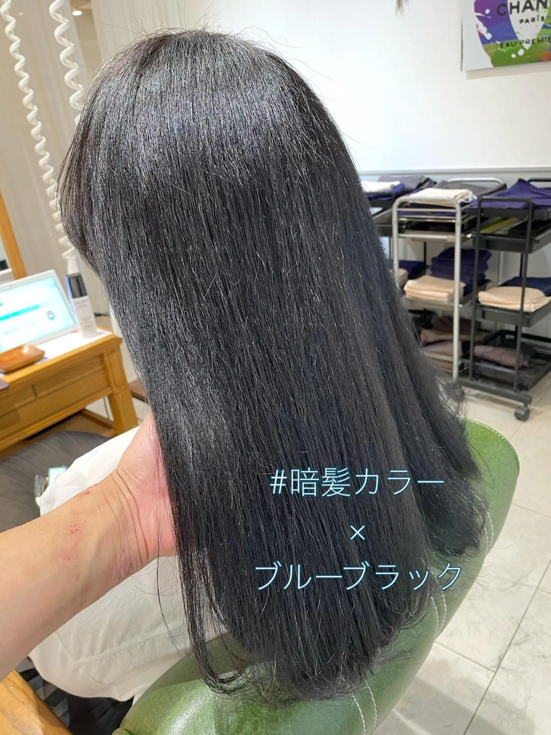 ロング カラー 黒髪 ブルーカラー ブルーブラック カット ヘアカラー トリートメント ヘッドスパ 過去一の柔髪ヘア 🌿einshairのヘアスタイル