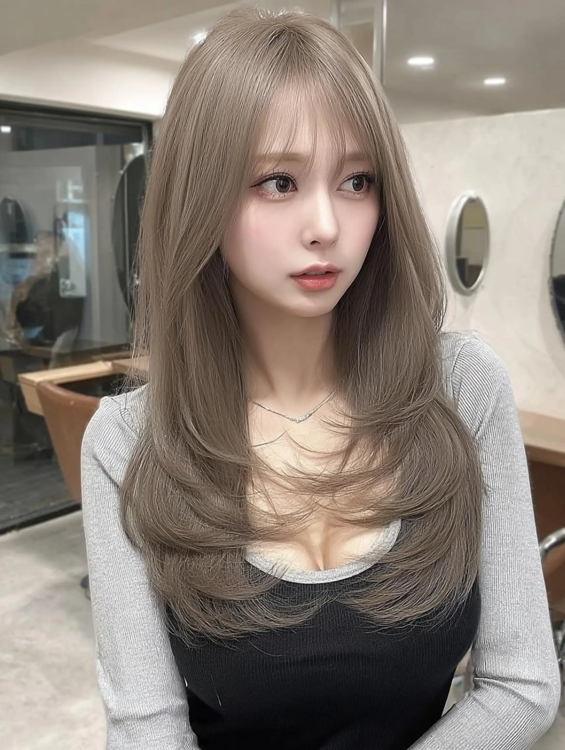 ロング ボブ 髪質改善 韓国風ヘア レイヤーカット 縮毛矯正 カット ヘアカラー 橋本 眞穂のヘアスタイル