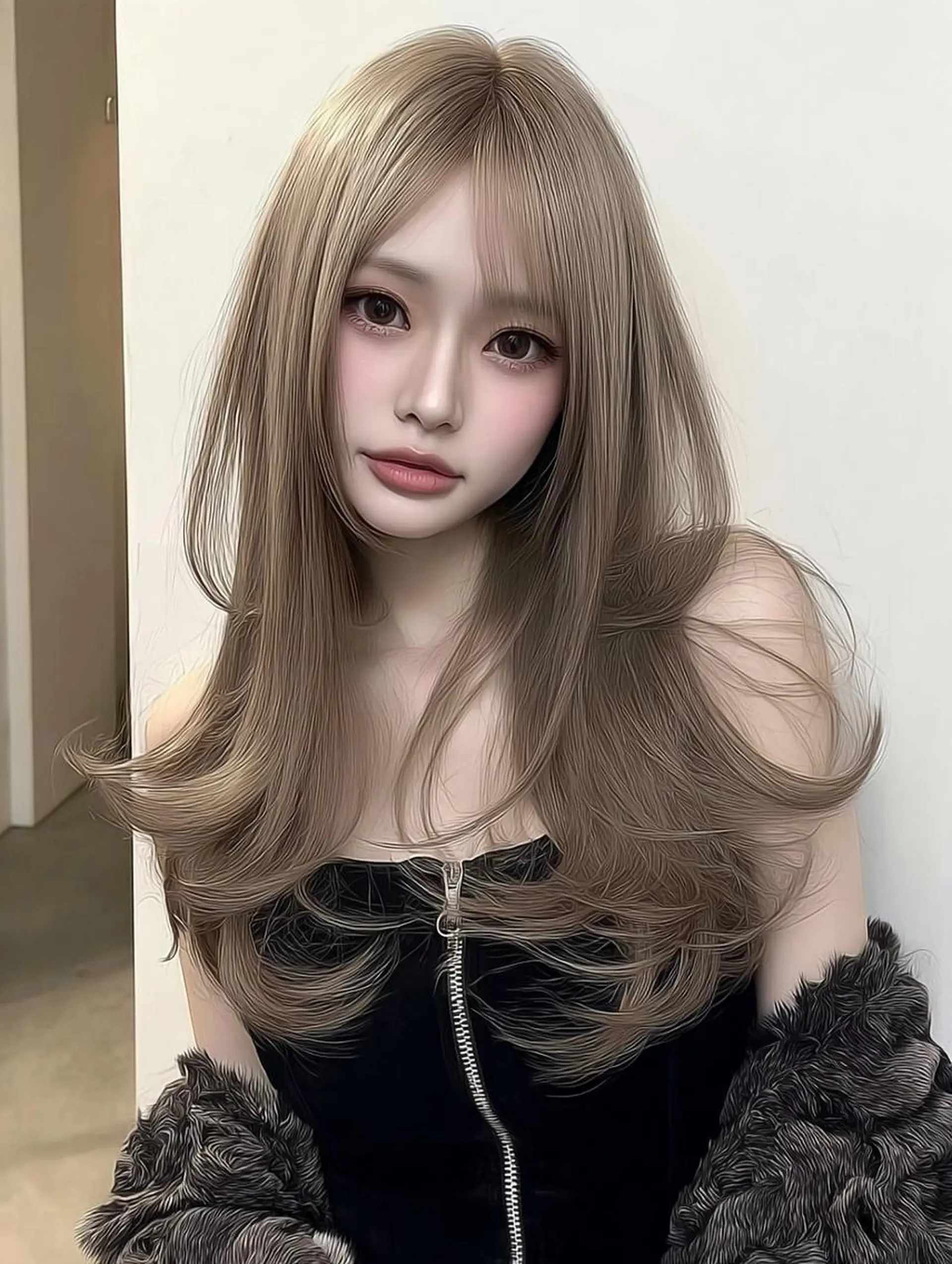 セミロング ボブ 髪質改善 韓国風ヘア レイヤーカット 縮毛矯正 カット ヘアカラー 祖慶 歩のヘアスタイル