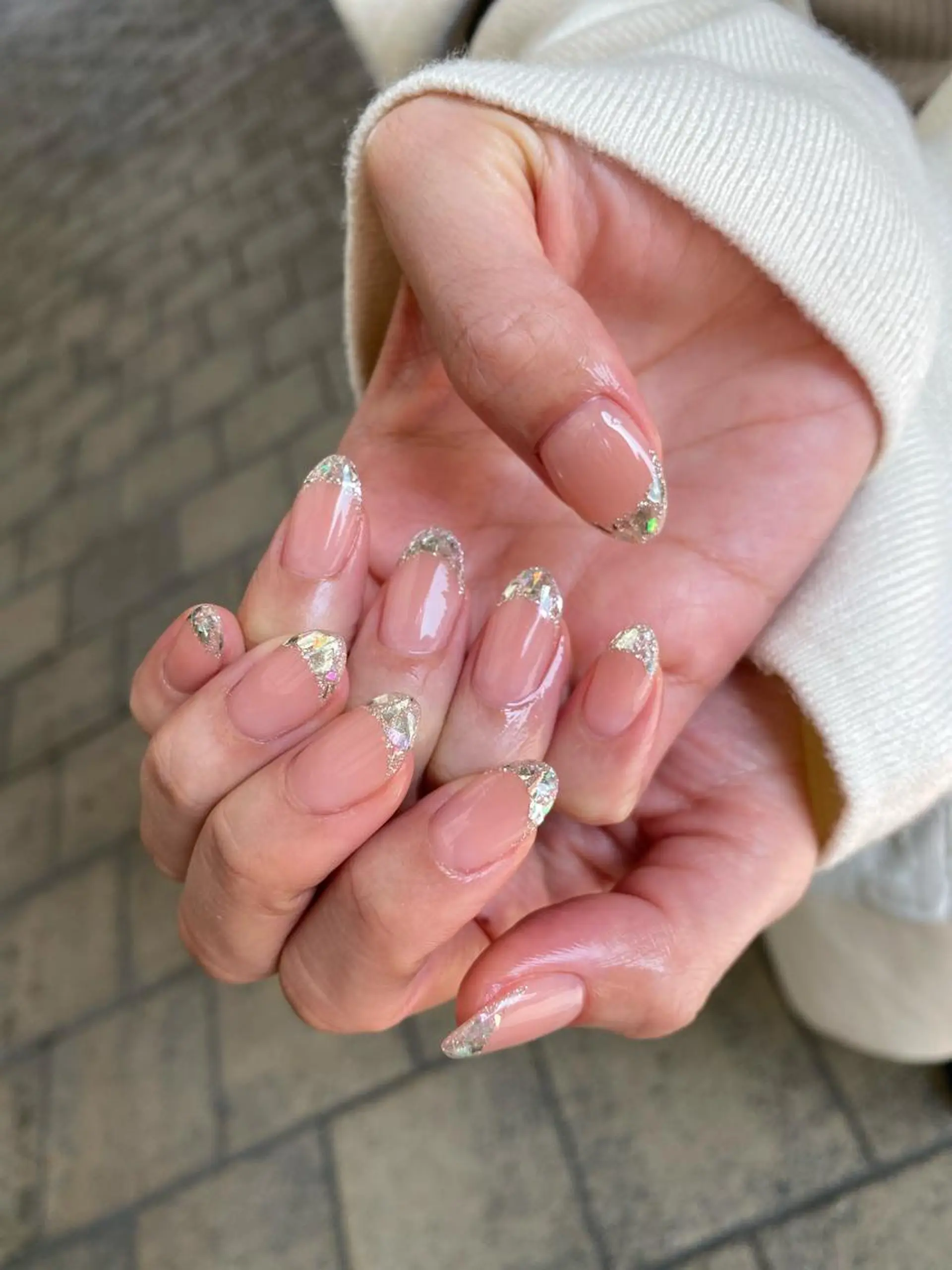 ネイル フラッシュネイル フレンチネイル ガラスフレンチ ブライダルネイル ハンドネイル nailsalon ∞ ﾐｶﾅﾙ ∞のネイルデザイン