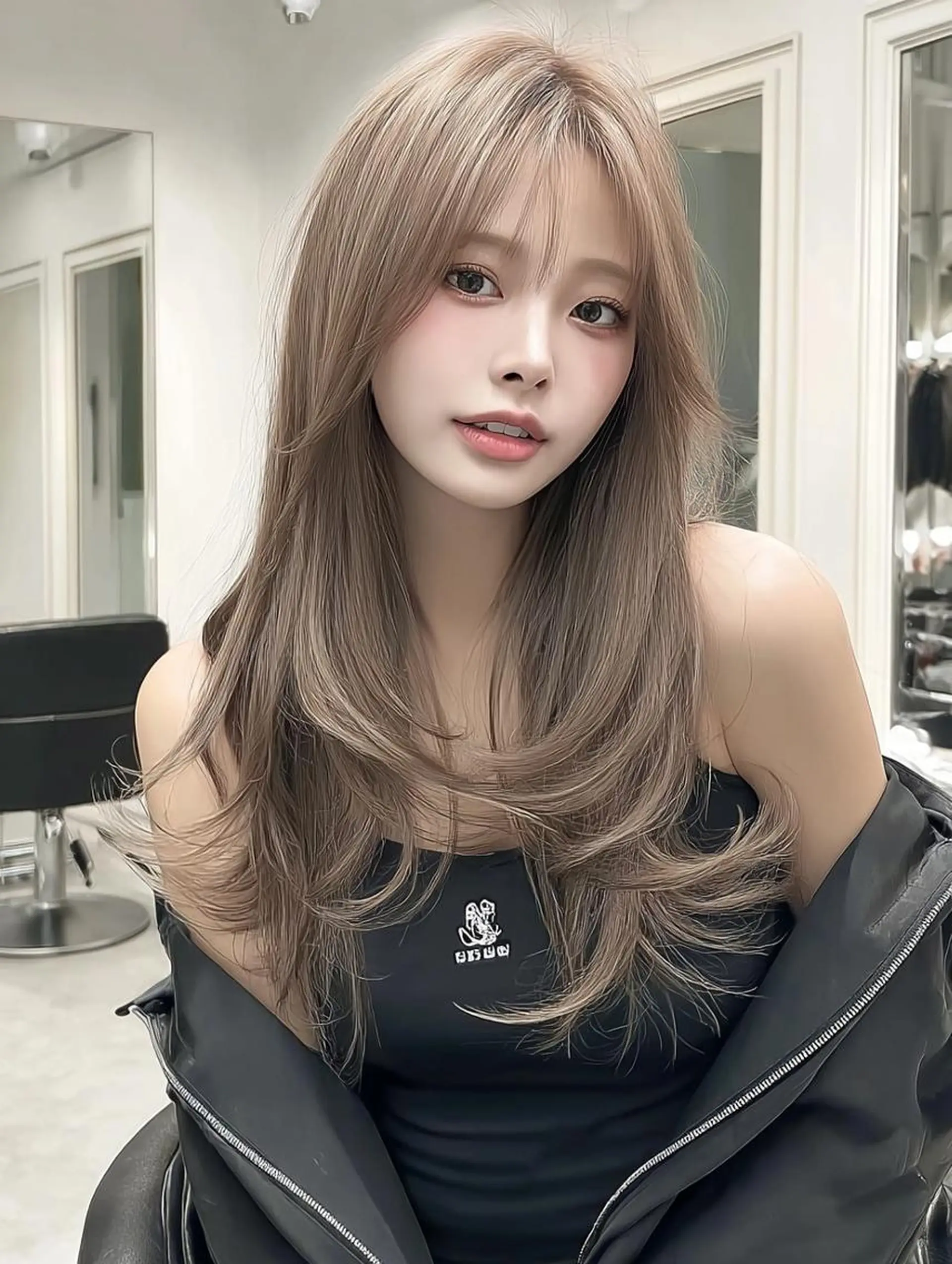 ミディアム ボブ 髪質改善 韓国風ヘア レイヤーカット 縮毛矯正 カット ヘアカラー 橋本 眞穂のヘアスタイル