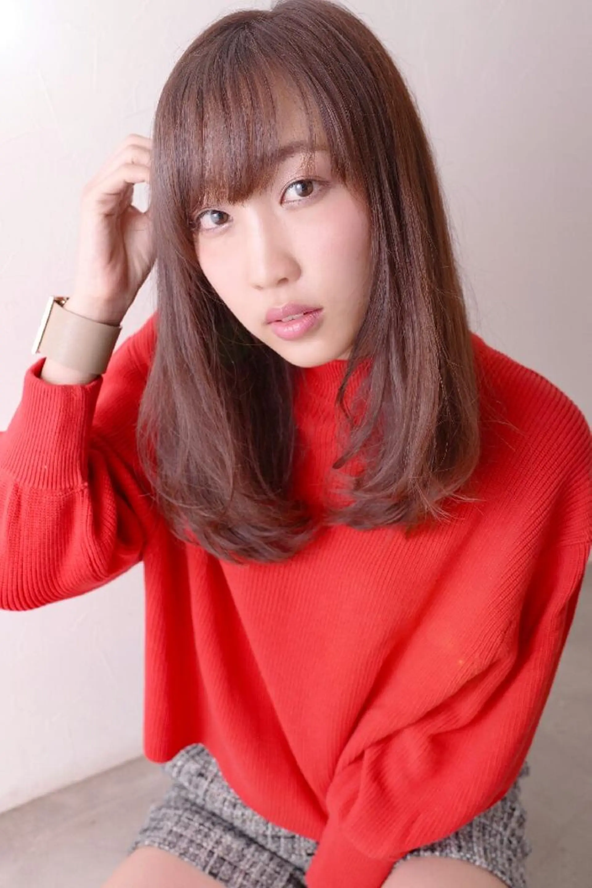 ミディアム セミロング カラー アッシュ ピンクカラー ピンクアッシュ belta 姫路山吹 カラーモデル募集のヘアスタイル