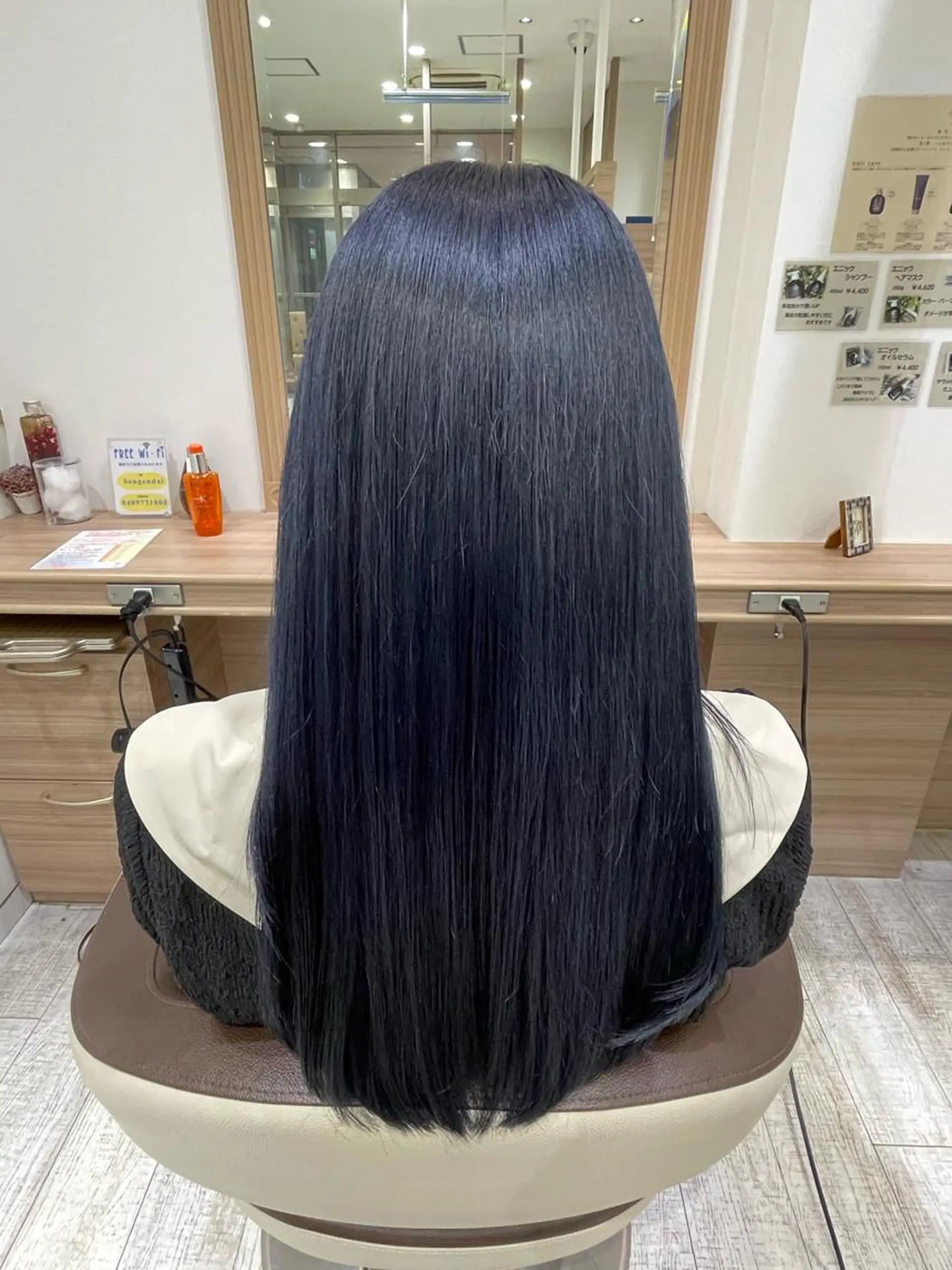 ロング カラー 黒髪 ブリーチ ブルーカラー ブルーブラック 加藤 未歩のヘアスタイル