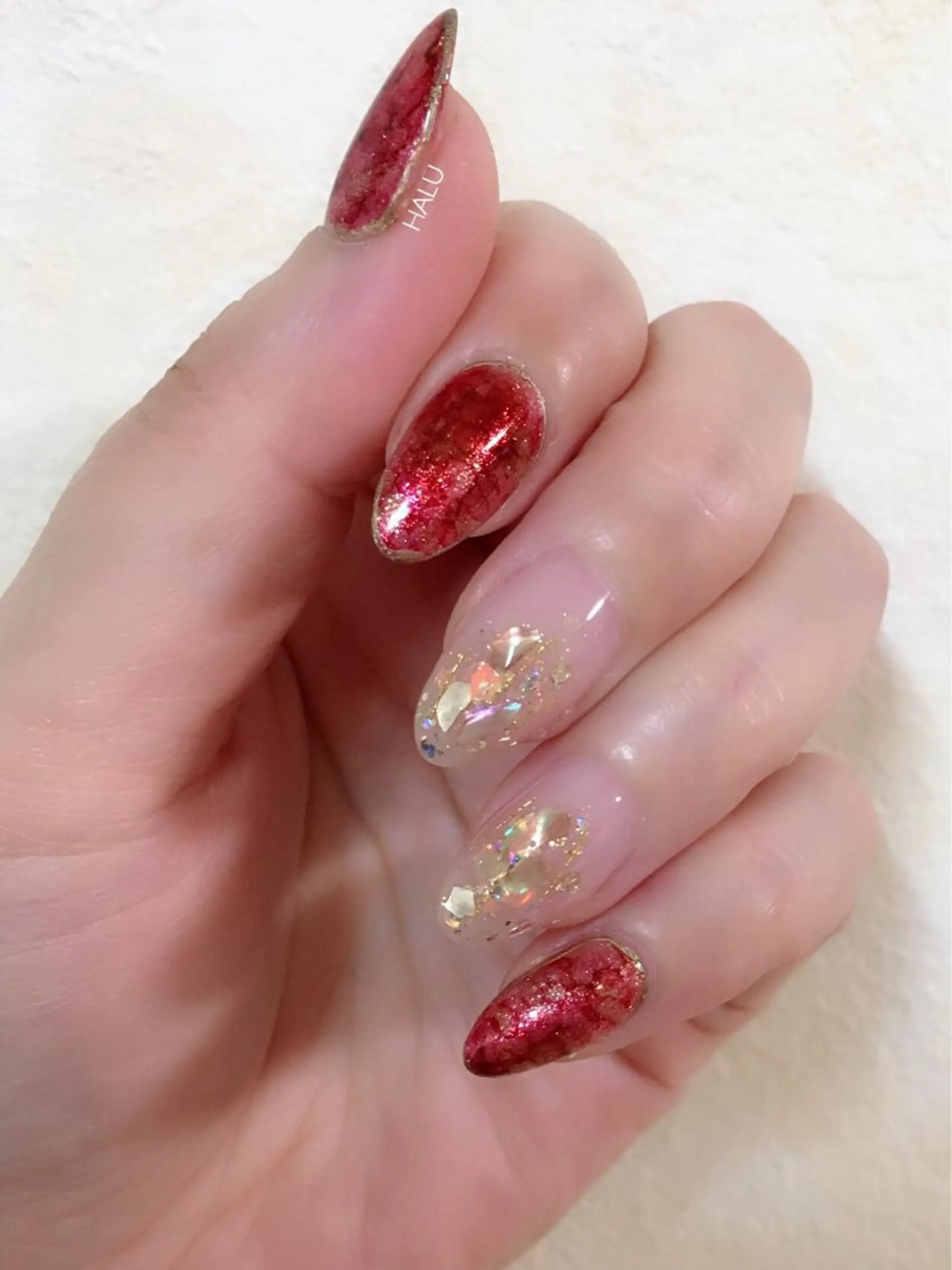 ネイル ラメ(グリッター) ストーンネイル HALU ハルのネイルデザイン