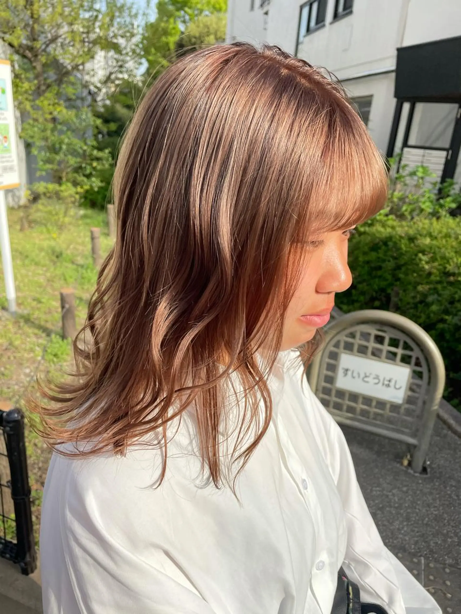 ミディアム カラー ベージュカラー オレンジ オレンジベージュ ヘアカラー 中目黒🌼 🌼ハナのヘアスタイル