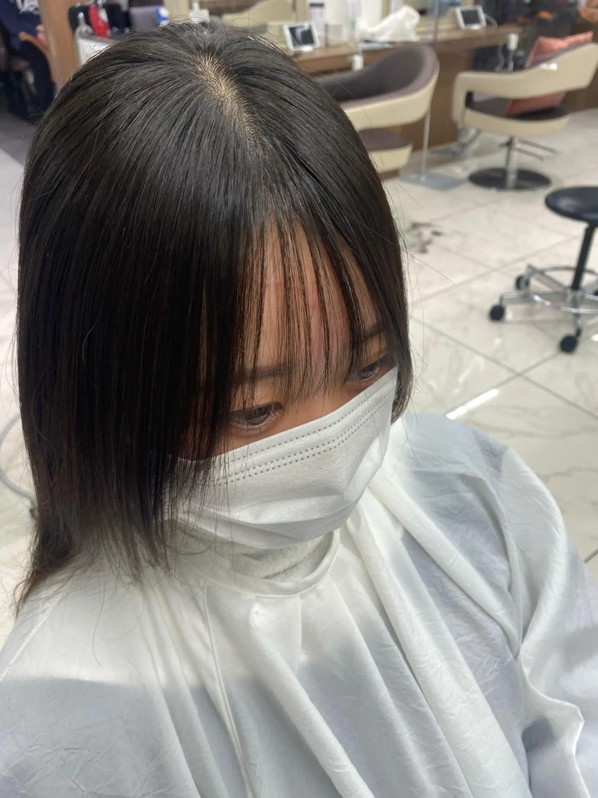セミロング パーマ カット 縮毛矯正 長妻莉央/縮毛矯正 髪質改善カラーのヘアスタイル