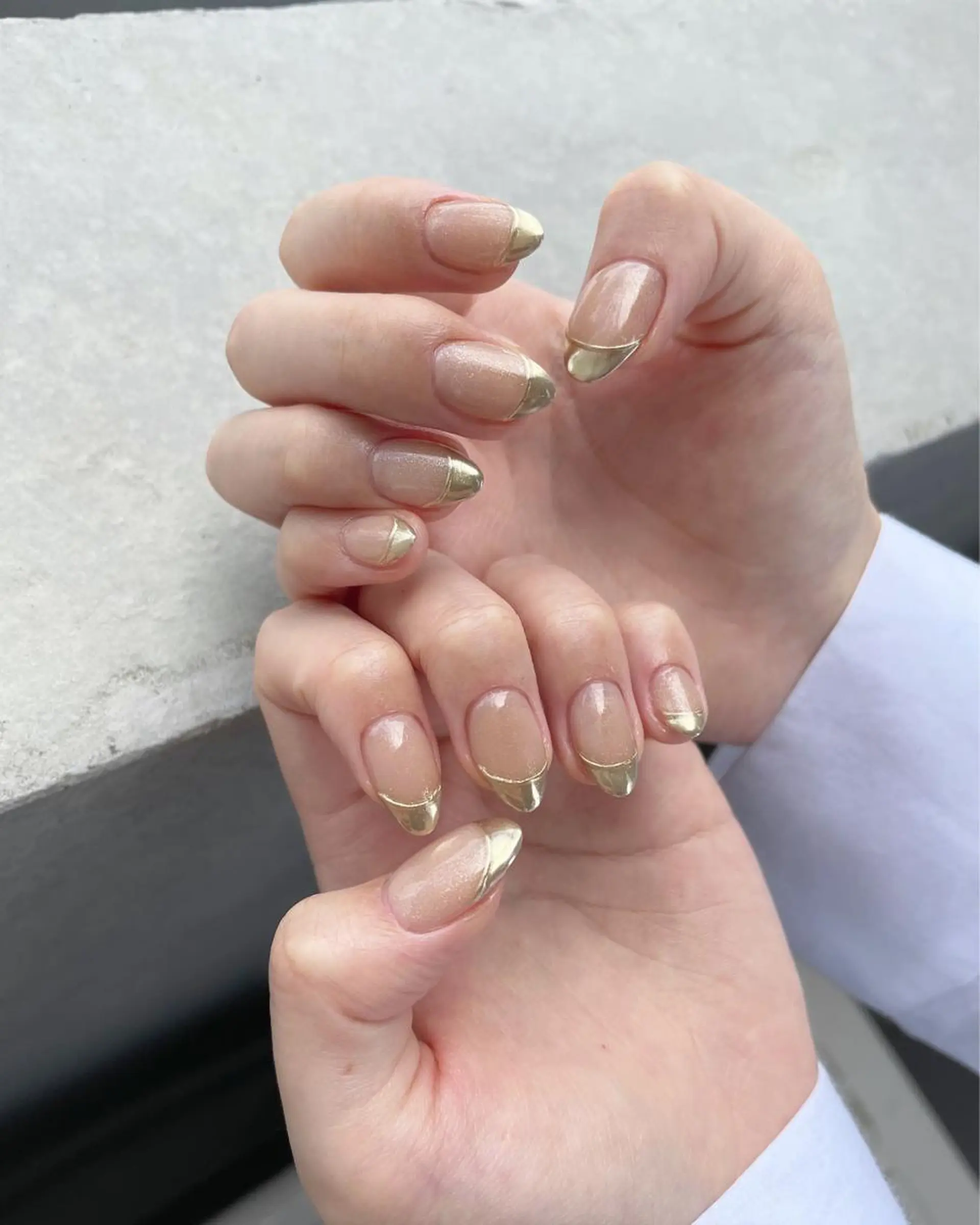 ネイル フレンチネイル ゴールド ラメ(グリッター) ミラーネイル jolune nailstudioのネイルデザイン