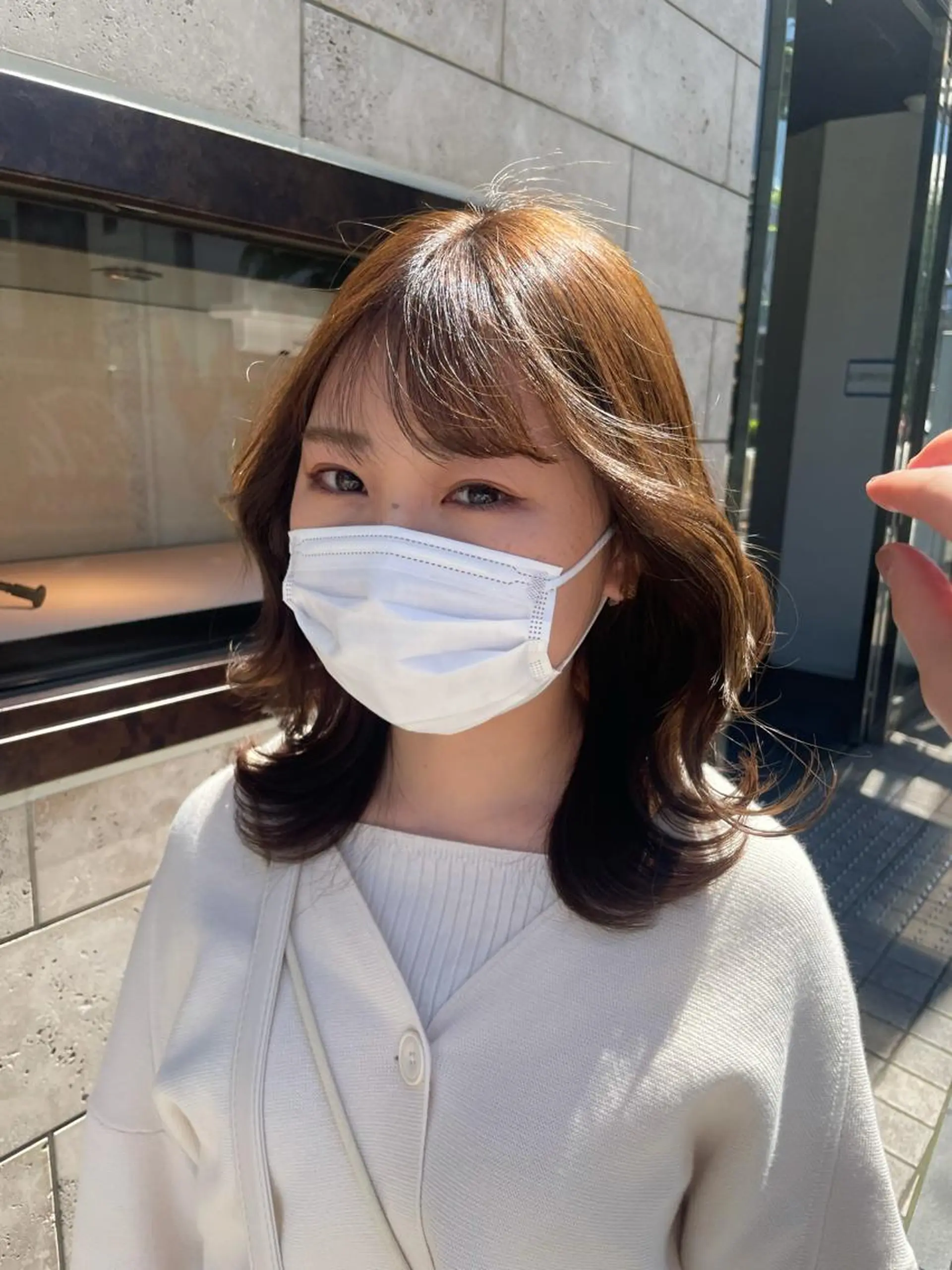 ミディアム ヘアカラー トリートメント 小顔に見える顔周り カット/表参道　寺崎のヘアスタイル