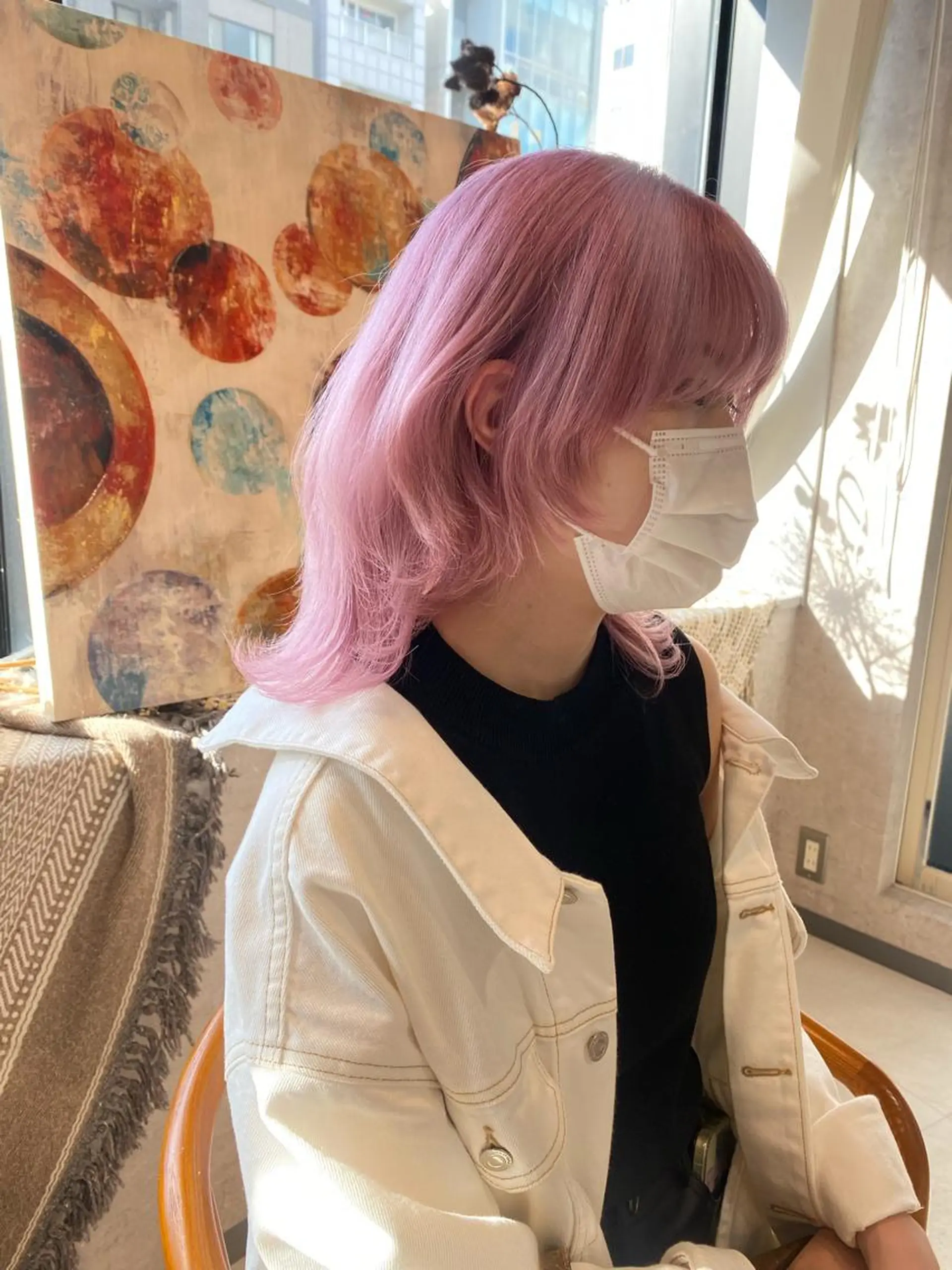 セミロング カラー ピンクカラー ホワイトピンク 髙橋 玲渚のヘアスタイル