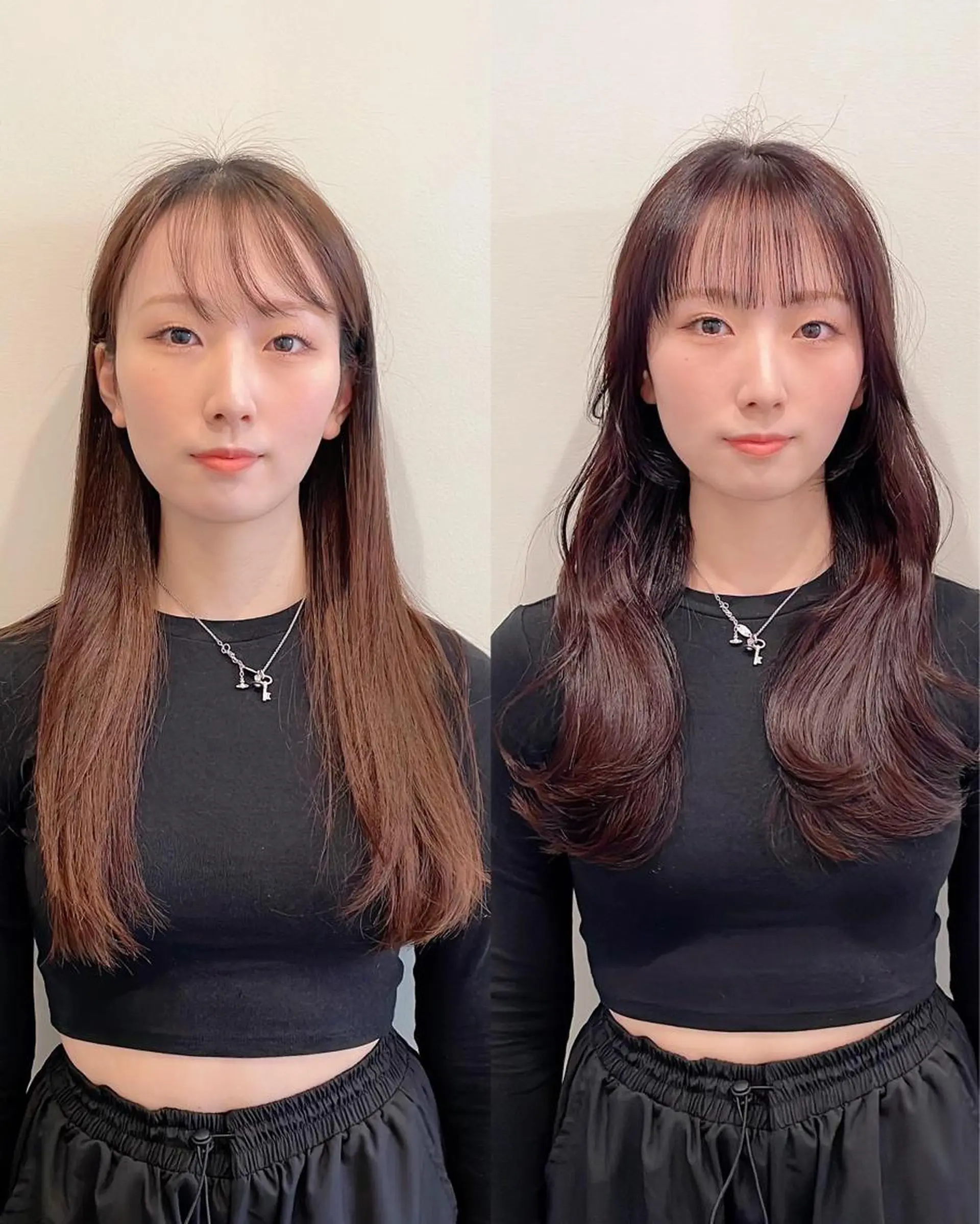 セミロング カット ヘアカラー トリートメント 🌹ハッシュカット、 レイヤー韓国ヘア🌹のヘアスタイル