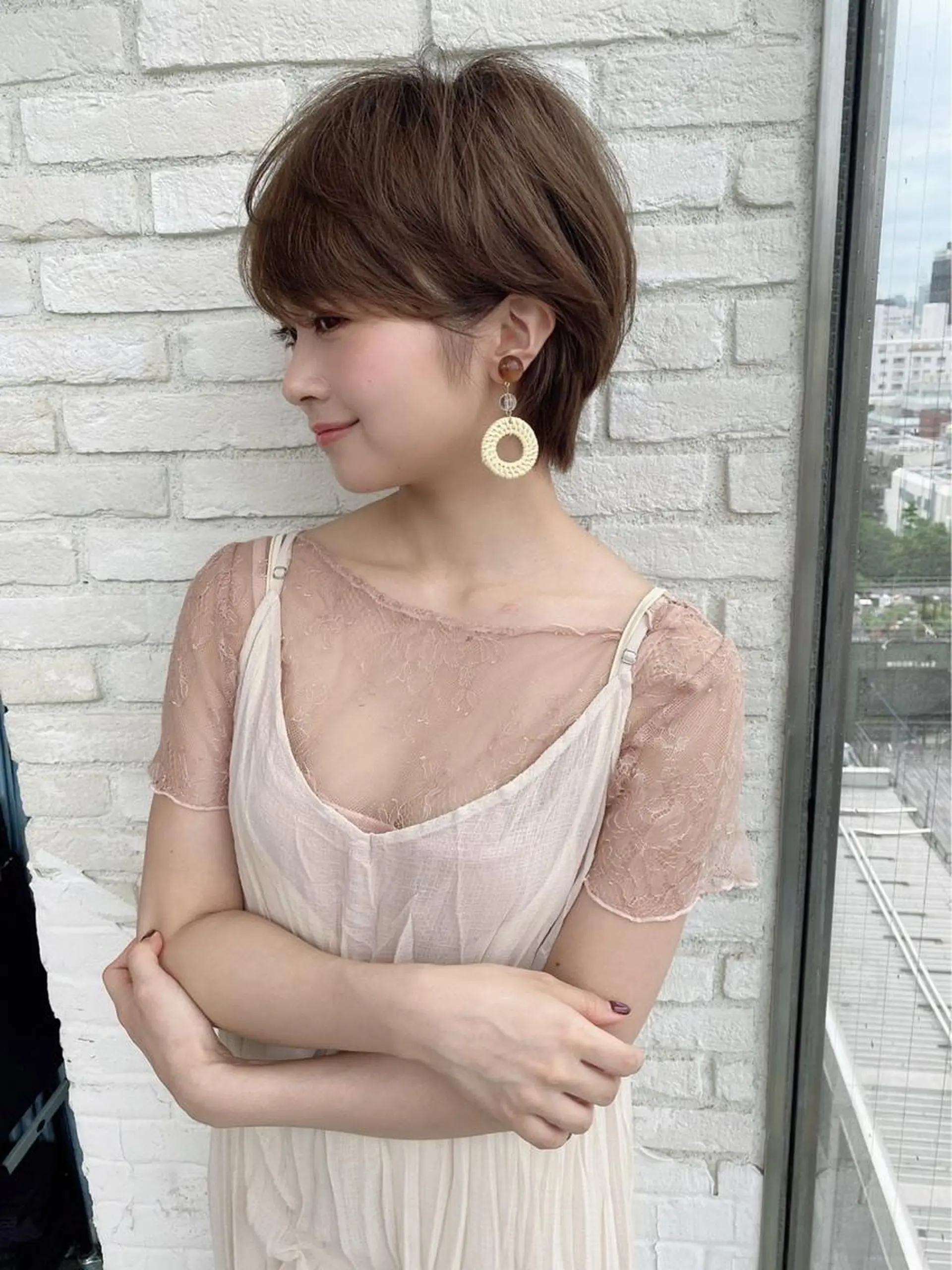 ショート カラー ショートボブ ベージュカラー 黒髪 ブリーチ ブルーカラー 木屋元一/透明感 /前髪/ショートボブのヘアスタイル