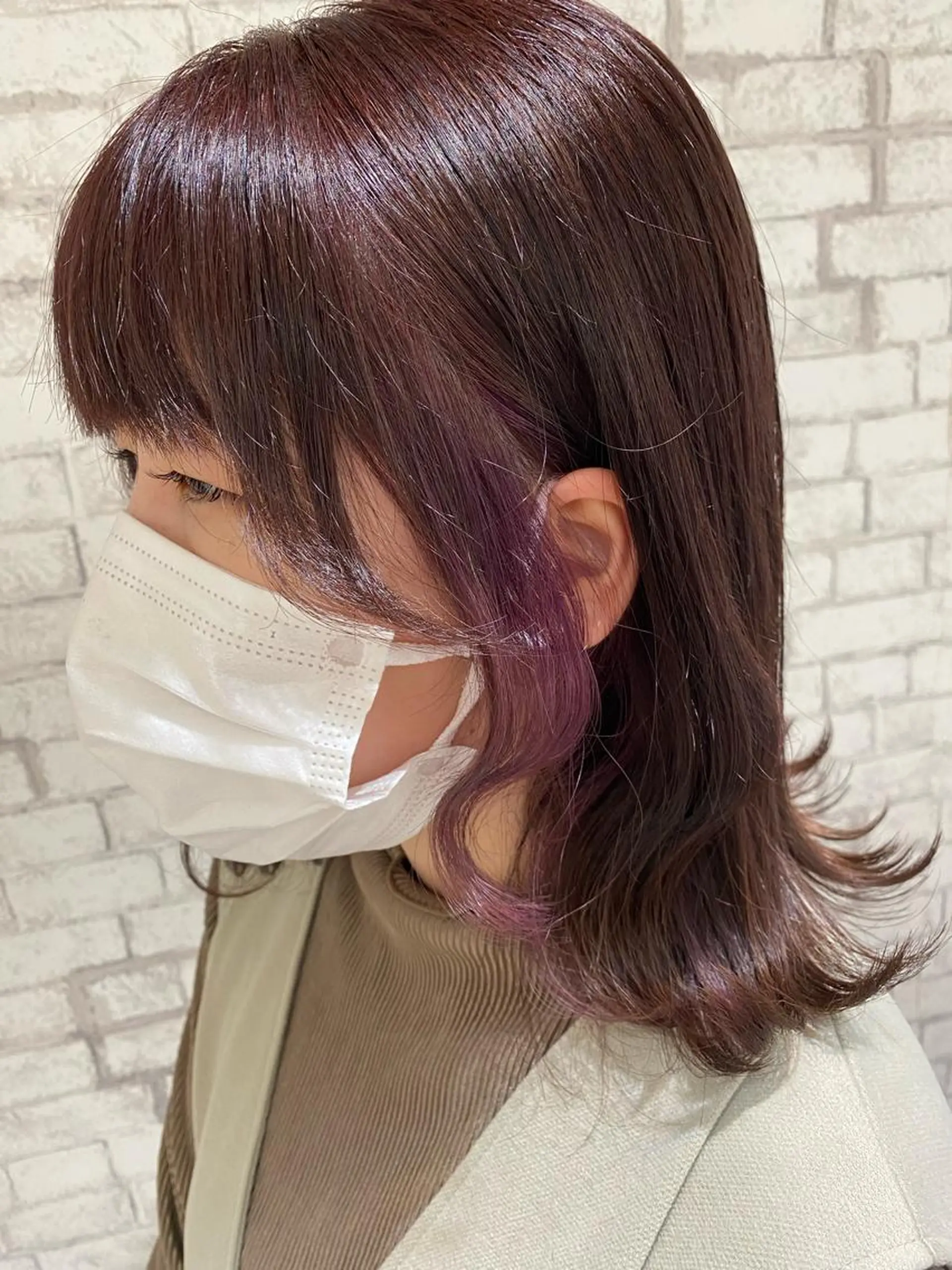 ミディアム カラー ヘアアレンジ ブリーチなし艶カラー 東家のヘアスタイル