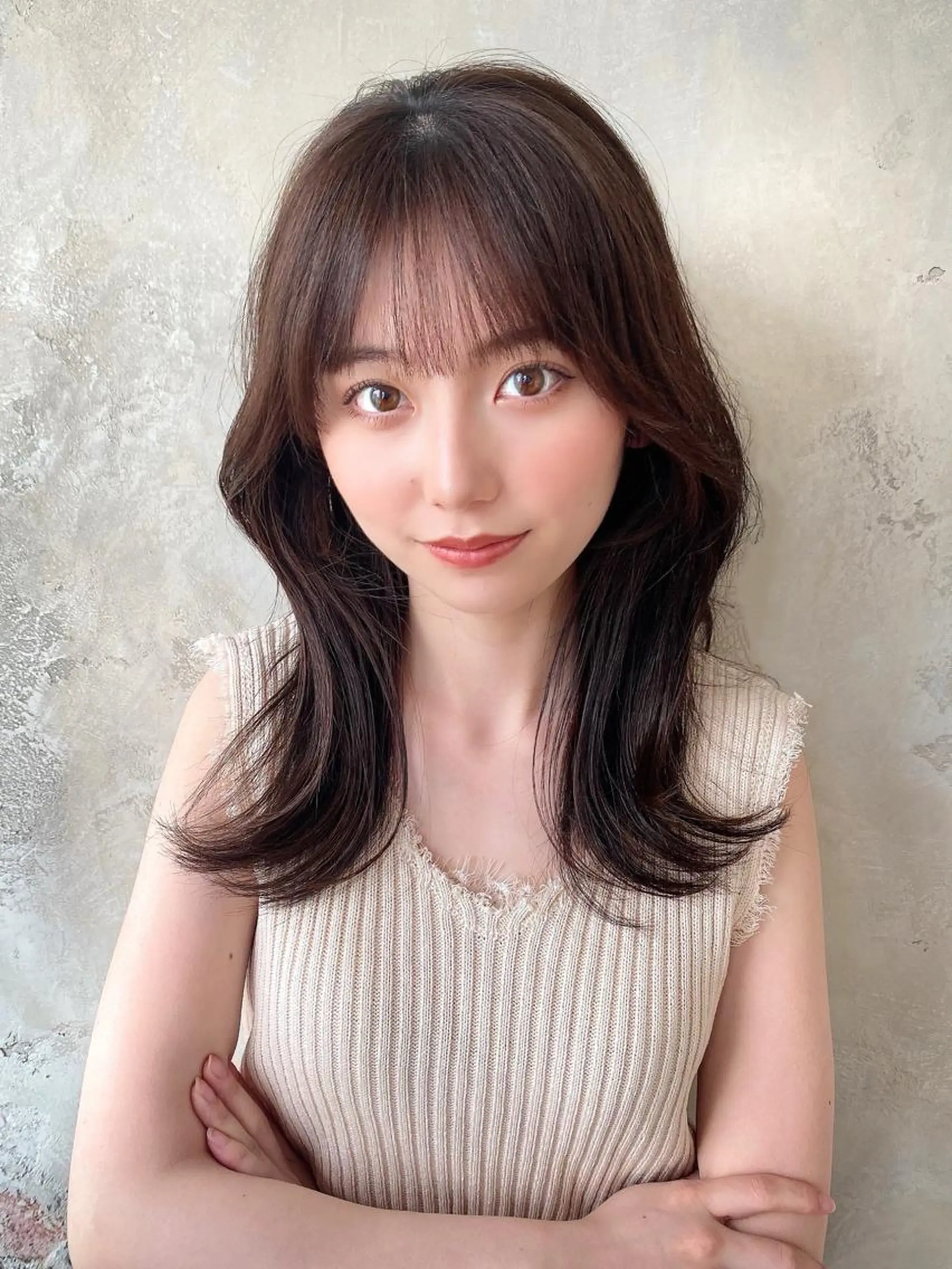 ミディアム カラー ベージュカラー ブラウンカラー ブラウンベージュ くびれヘア 顔周りカット 顔周り/くびれヘア 韓国ヘア💕風間るなのヘアスタイル