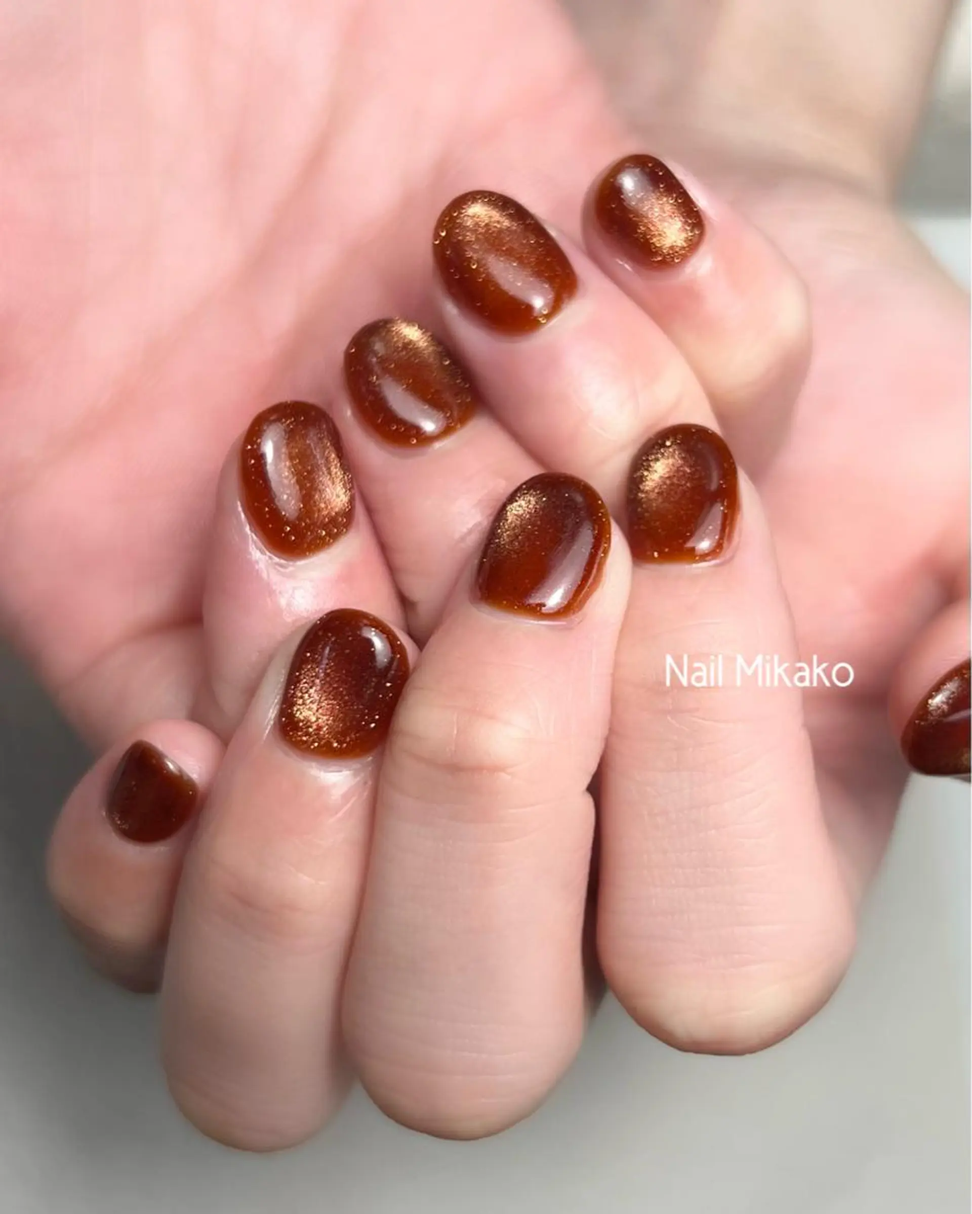 ネイル ブラウン マグネットネイル オレンジ シンプルネイル Nail Mikakoのネイルデザイン