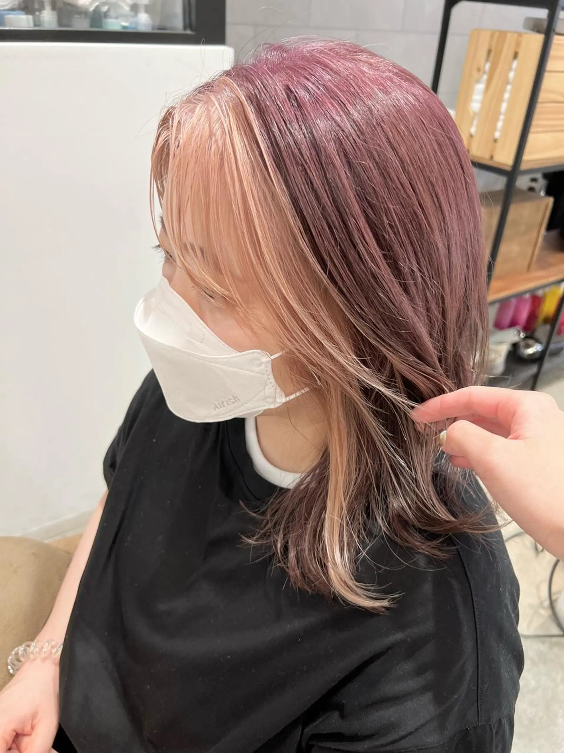 ミディアム ミストバング トリートメント ヘアカラー トリートメント 似合わせレイヤー/ 美髪縮毛矯正/ミナエのヘアスタイル