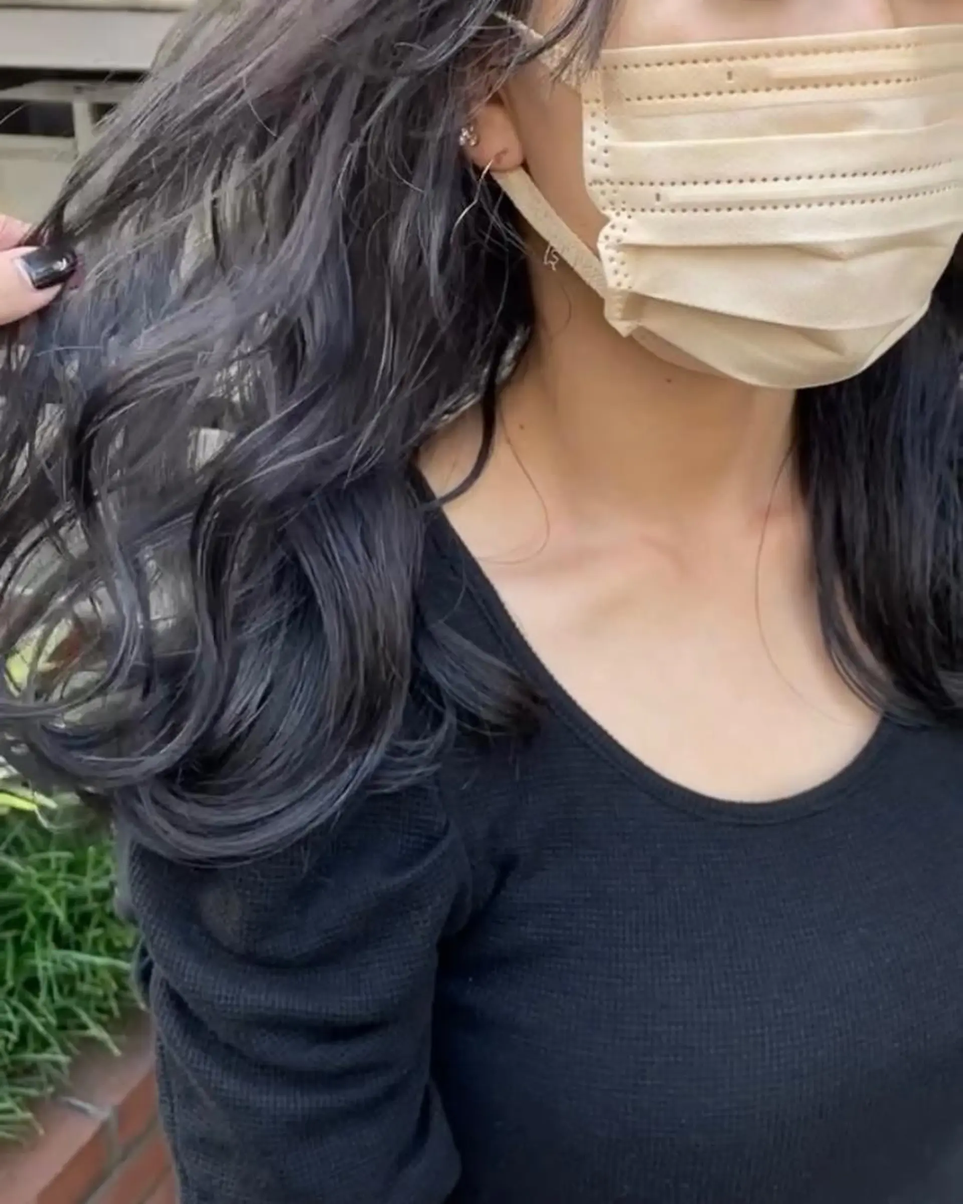 ロング カラー 黒髪 ブルーカラー ブルーブラック カット ヘアカラー F-card所属・shiga mariaのヘアスタイル