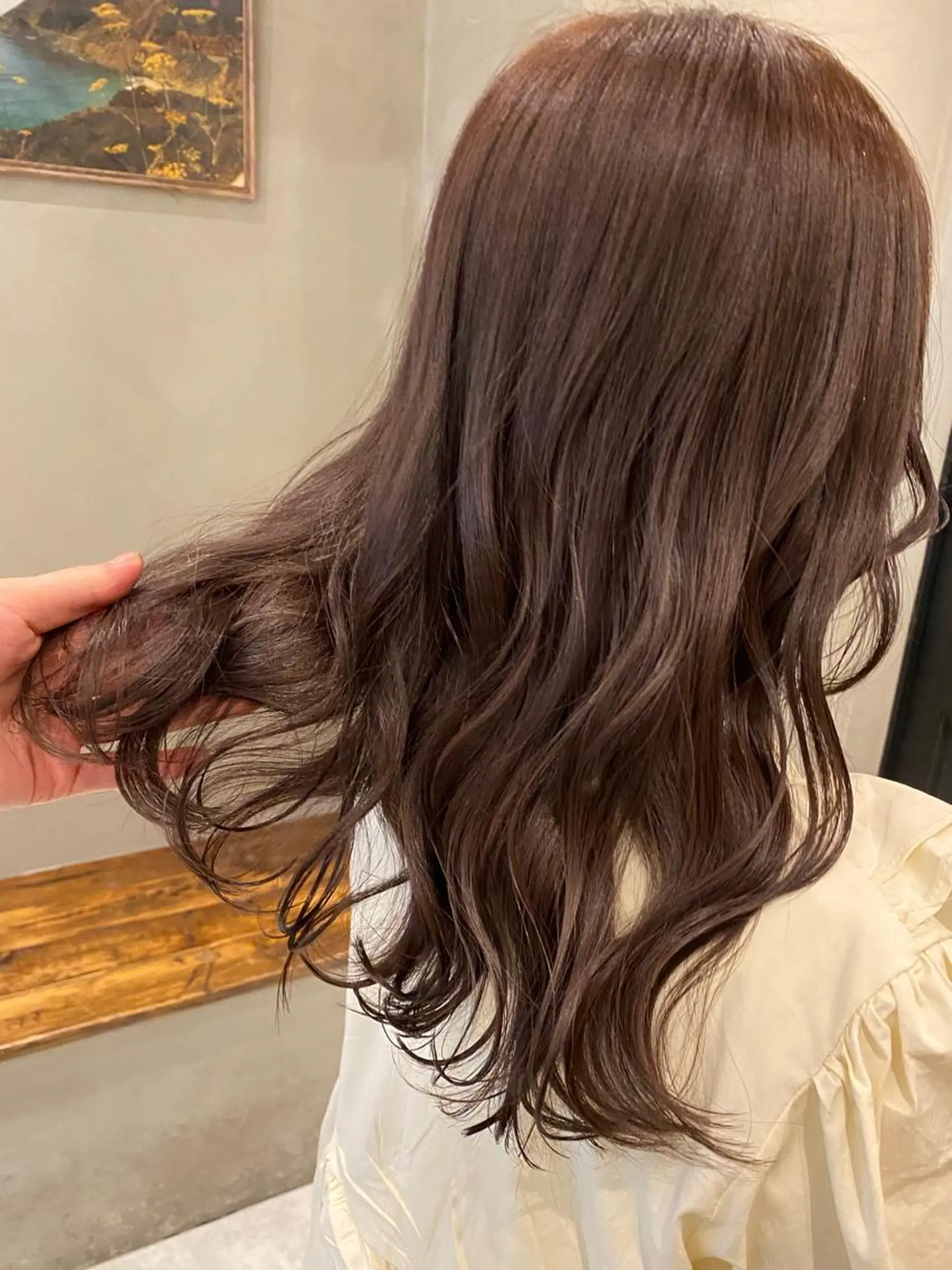 セミロング シアーブラウン ヘアカラー トリートメント 顔周りカット・相談 レイヤーも◎しずくのヘアスタイル