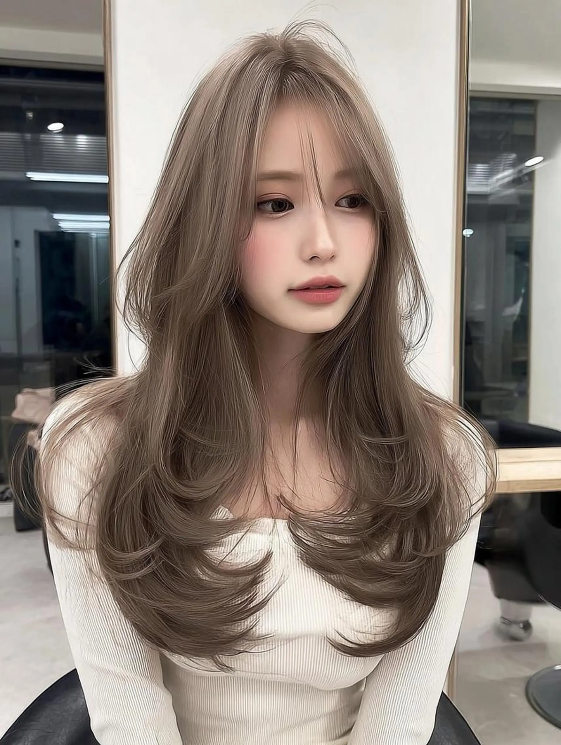 セミロング ボブ 髪質改善 韓国風ヘア レイヤーカット 縮毛矯正 カット ヘアカラー 七田 英亮のヘアスタイル