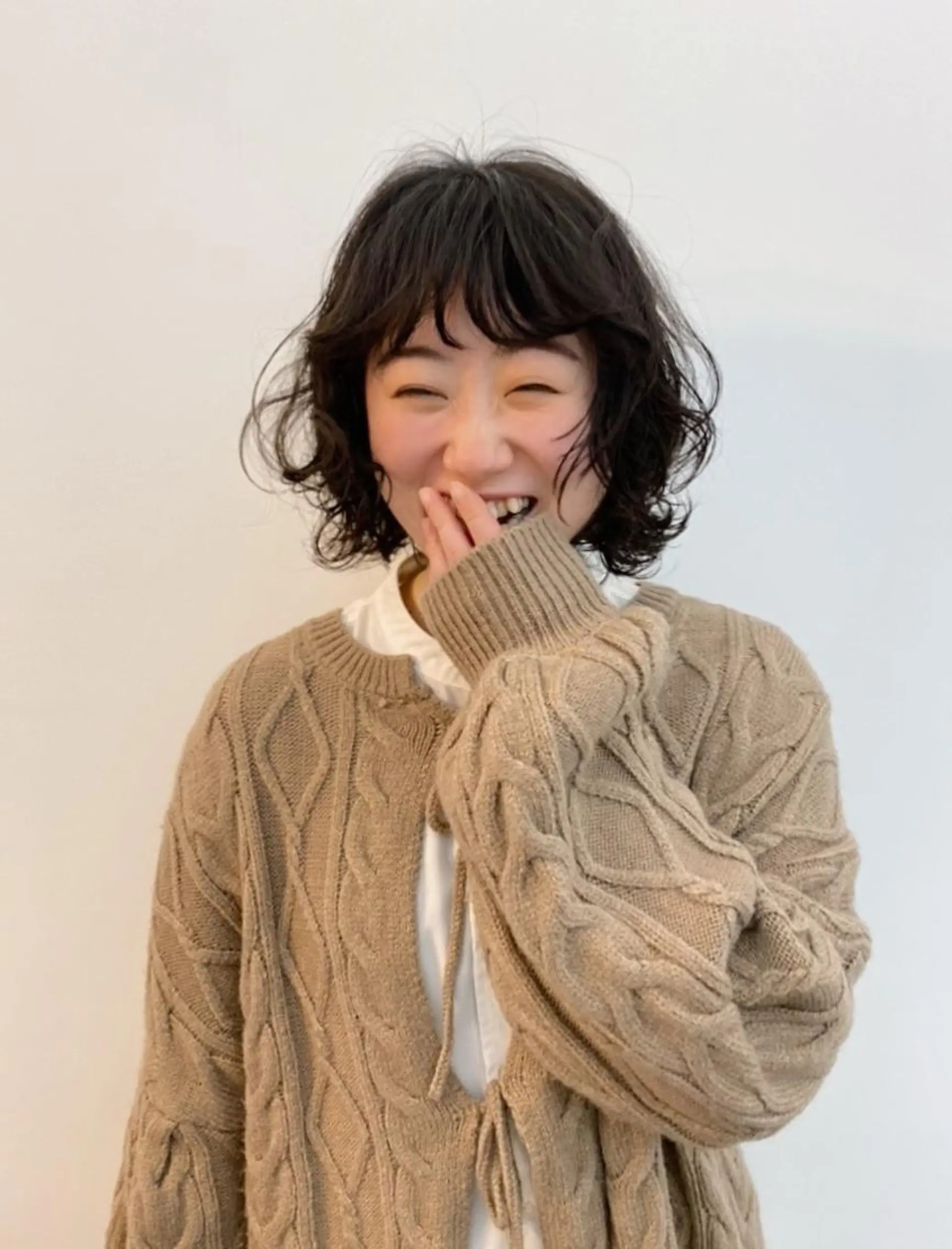 ミディアム カラー パーマ ミディアムパーマ 大石 沙季のヘアスタイル