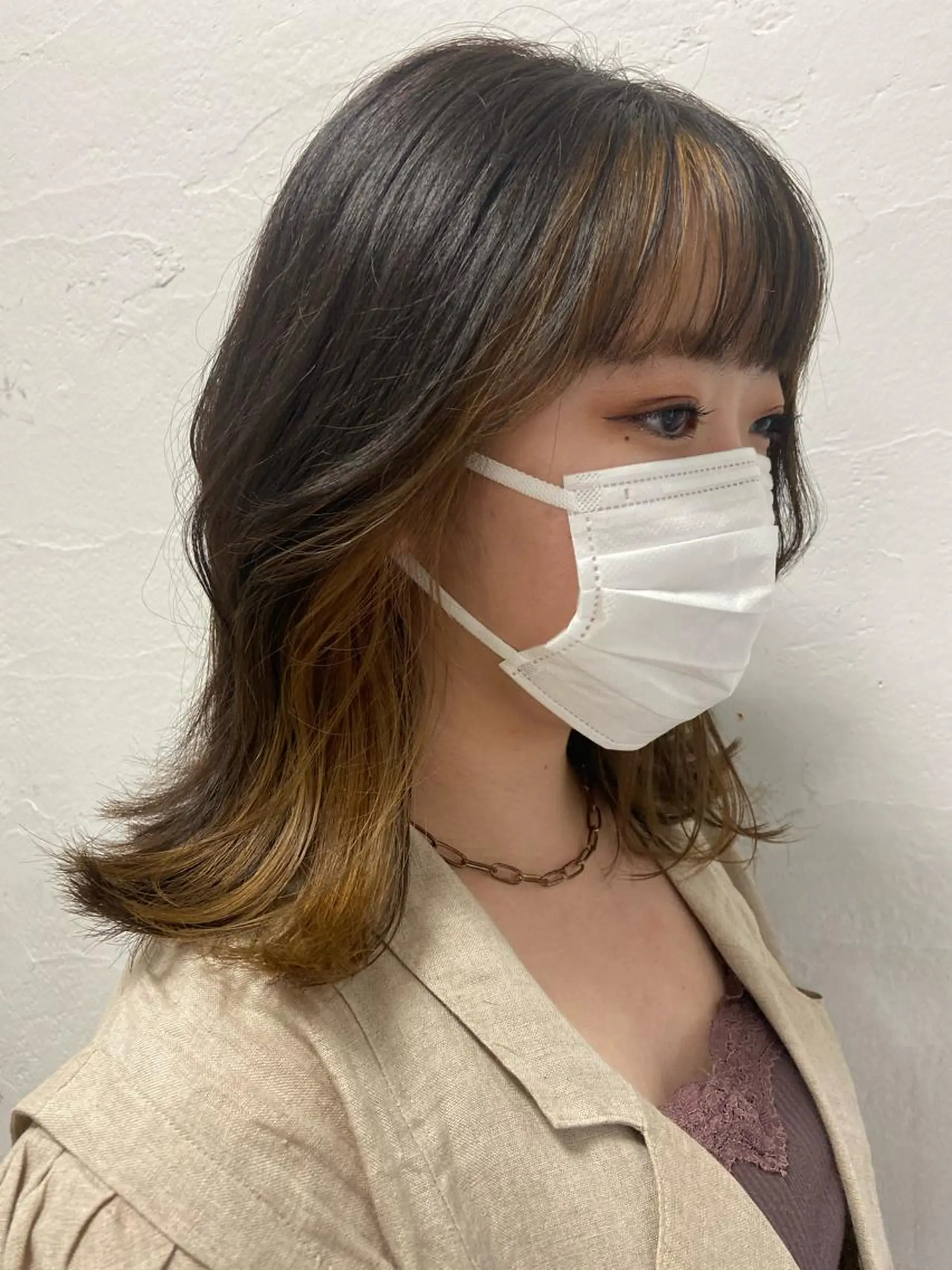 ミディアム カラー ヘアアレンジ ミストバング ブリーチ  フェイスフレーミング インナーカラー ヘッドスパで脳を 整える✨chacoのヘアスタイル