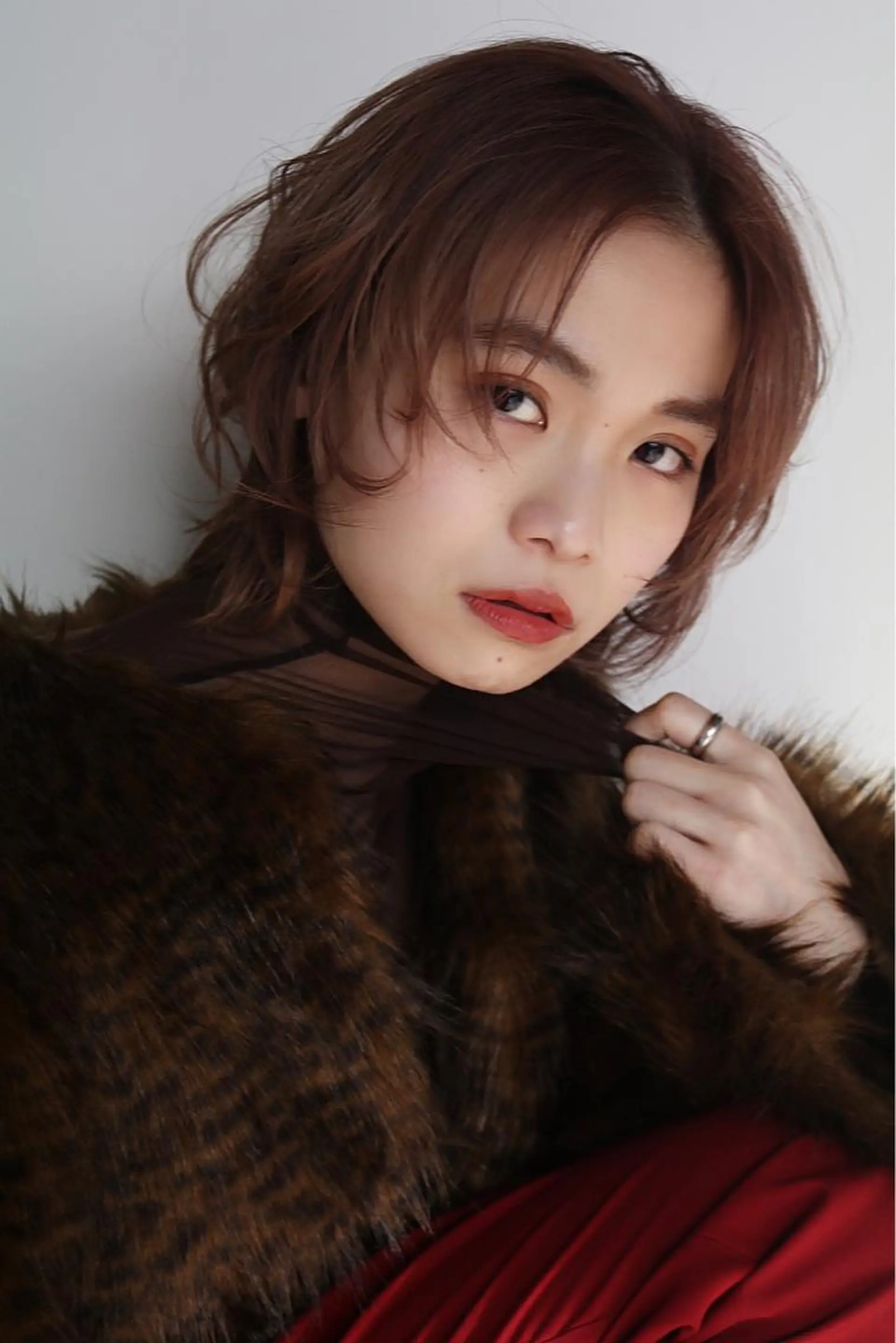 ショート カラー ブラウンカラー ハイトーンカラー ピンクカラー ピンクブラウン ウルフカット ウルフレイヤーカット /チヒロのヘアスタイル