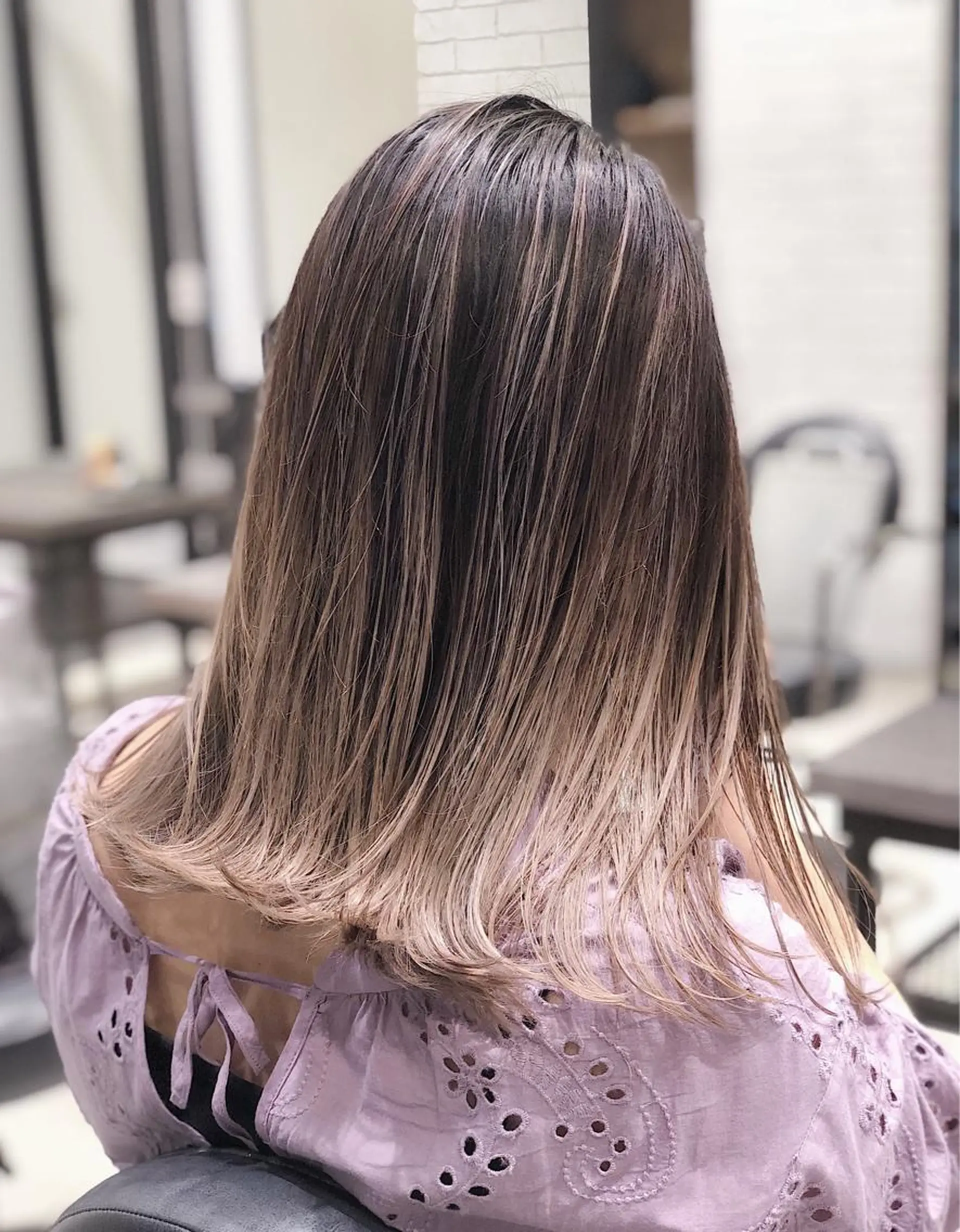 ミディアム カラー バレイヤージュ レイヤーカット ノンダメージ髪質改善 カラー💎/KURAのヘアスタイル