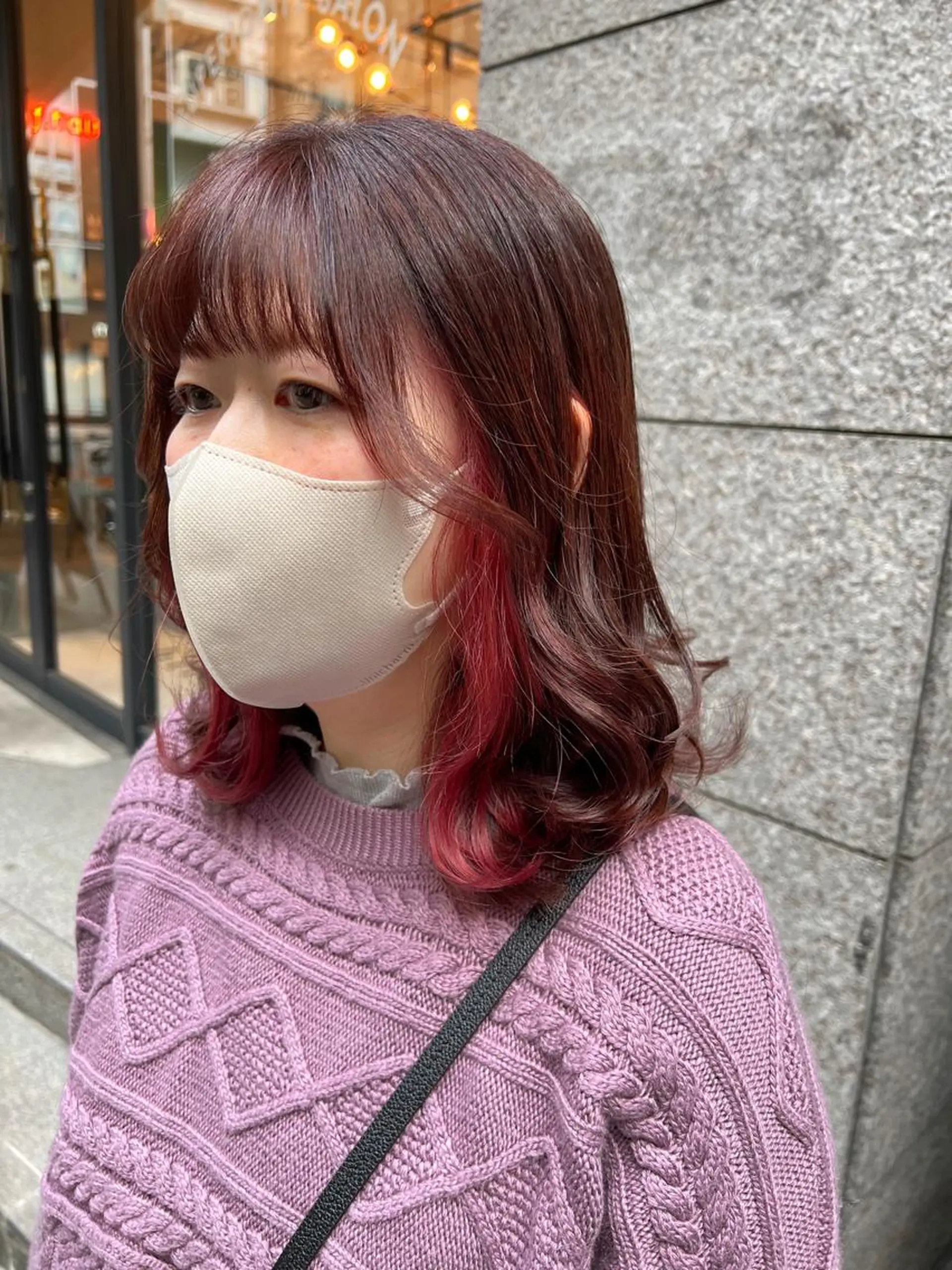 ミディアム カラー ブラウンカラー カシス ピンクカラー ピンクブラウン THINK SHOP sakiのヘアスタイル