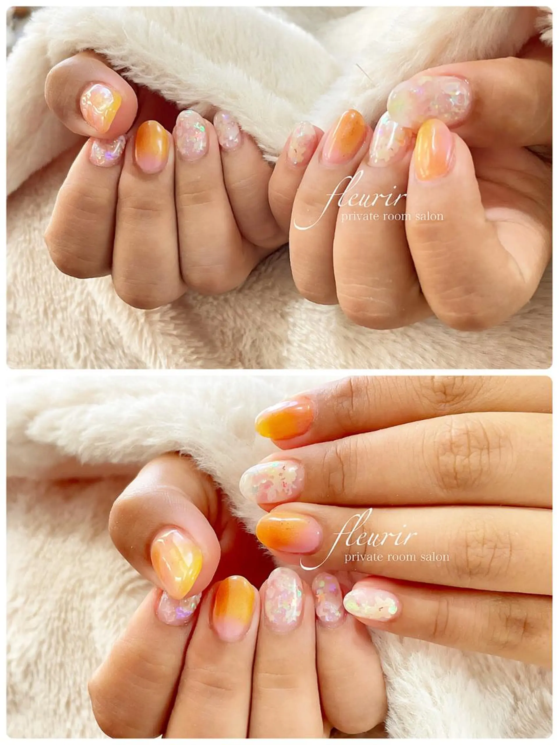 ネイル フラワーネイル オレンジ 黄色 フルリール 【プライベートサロンのネイルデザイン