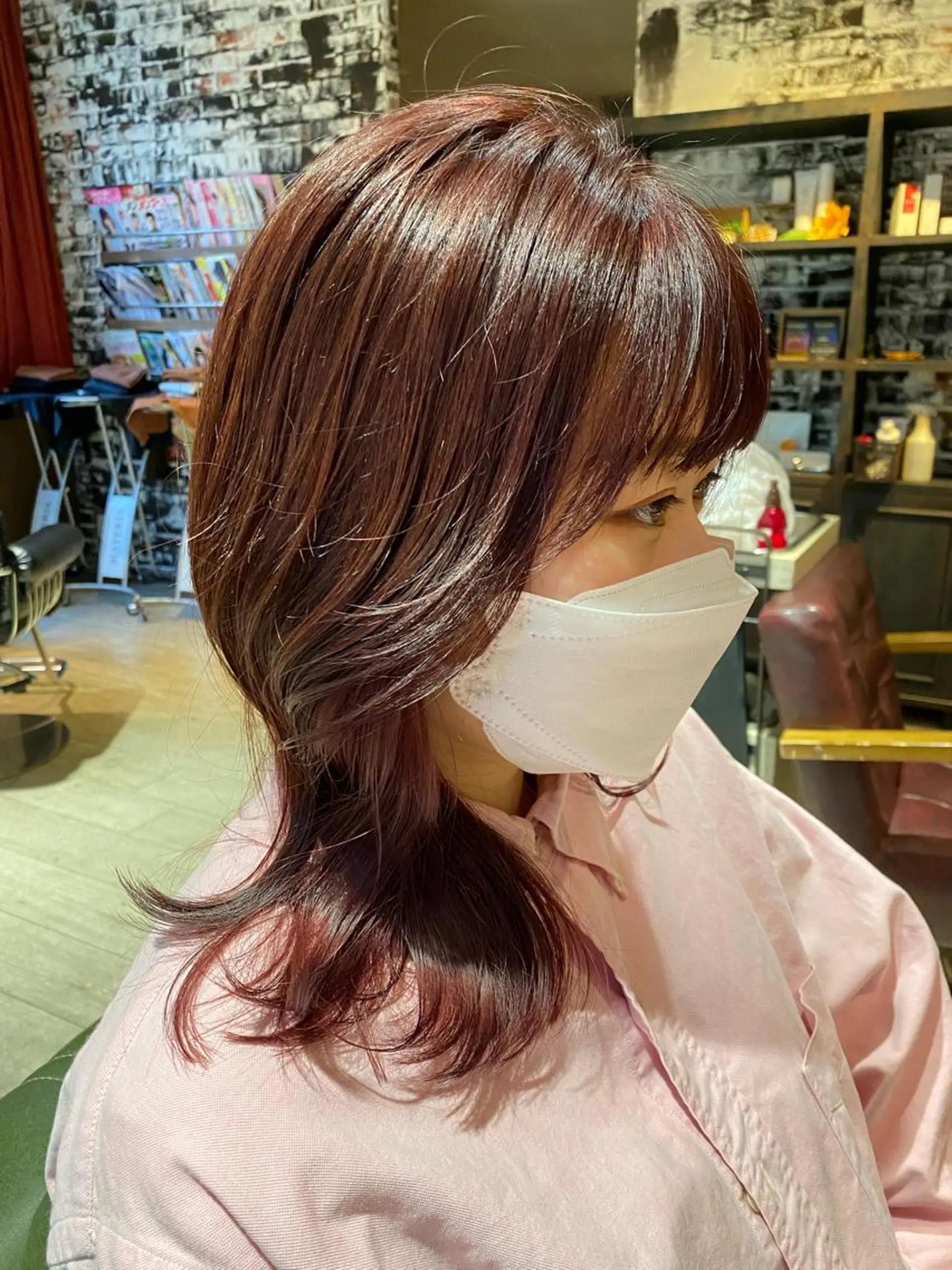 ミディアム カラー ヘアアレンジ ベージュカラー ピンクカラー ピンクベージュ 韓国風ヘア ヘアカラー MODE K’s川西 瀧尻光のヘアスタイル
