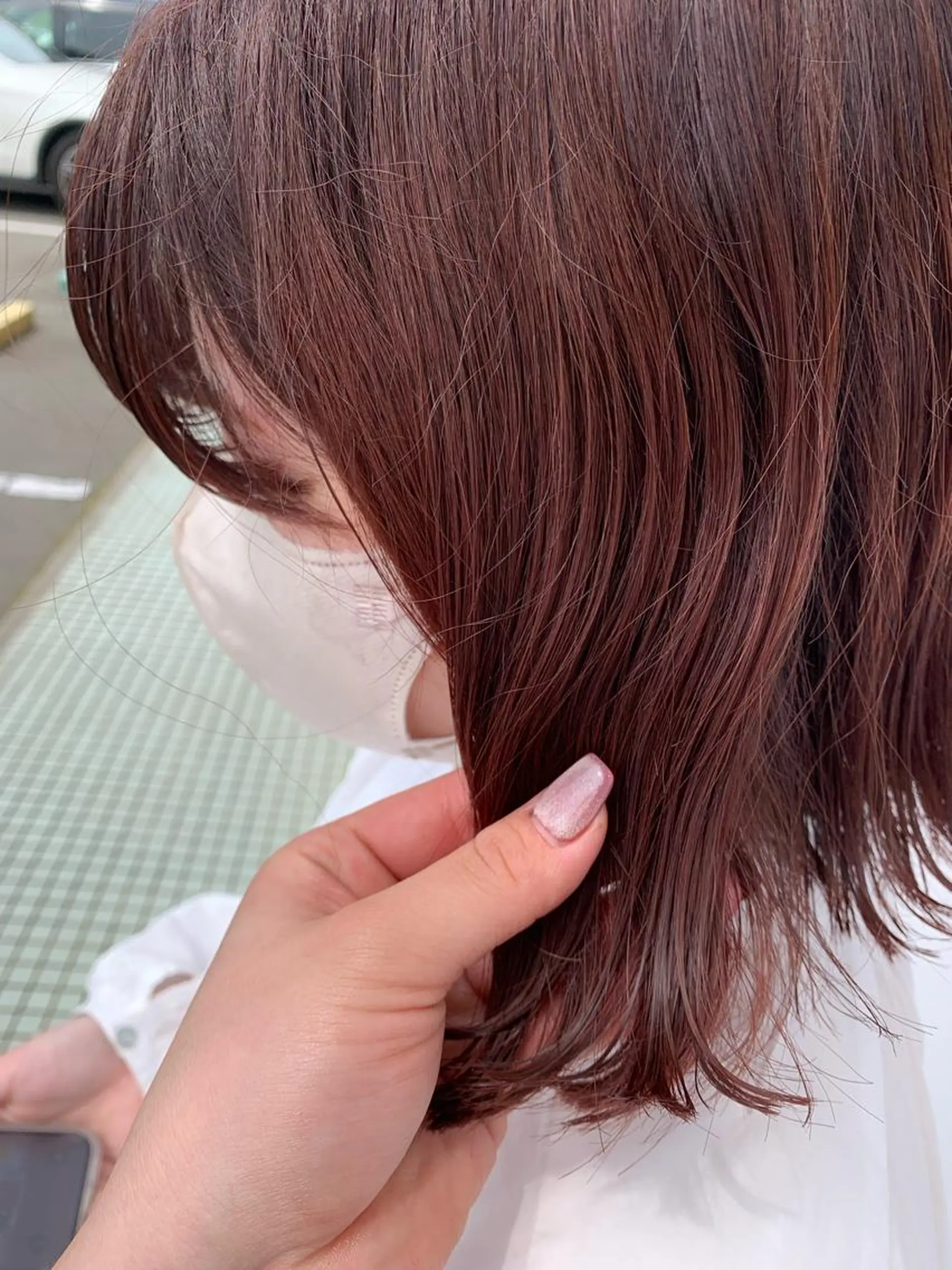 ミディアム カラー レッドカラー 田中 紫苑のヘアスタイル