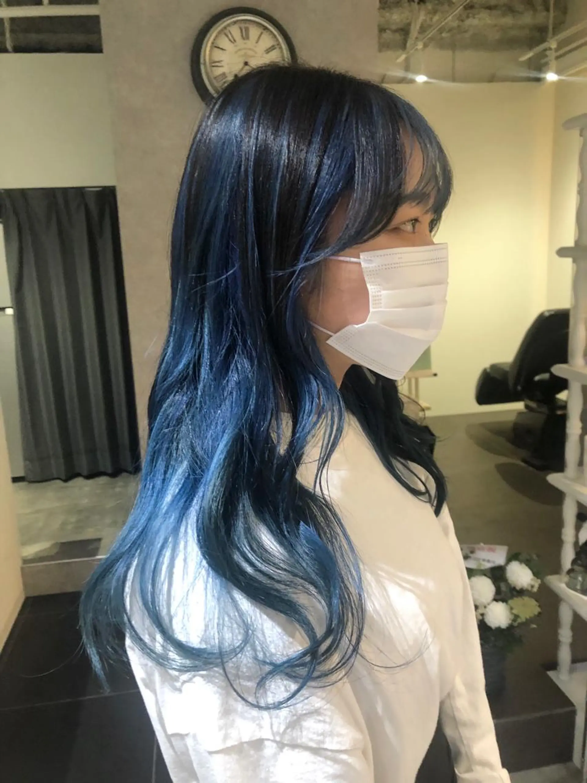 ロング カラー 黒髪 ブリーチ ブルーカラー ブルーブラック ケアブリーチ ヘアカラー トリートメント ショート/パーマ/ カラー/FUKOのヘアスタイル