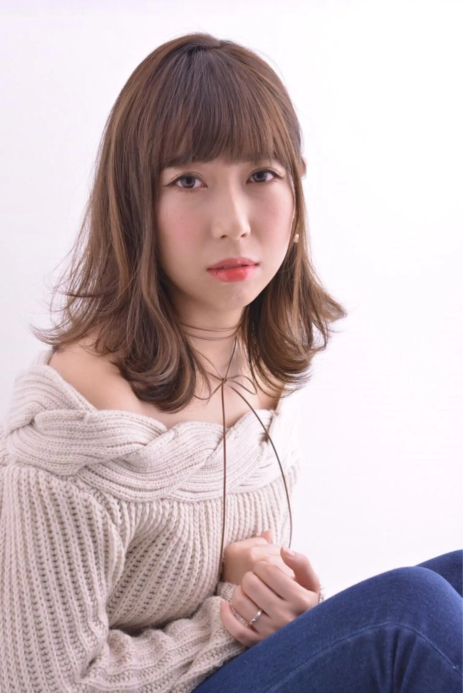 ミディアム ハイライト 小顔カット HEARTS和田 ひかりのヘアスタイル