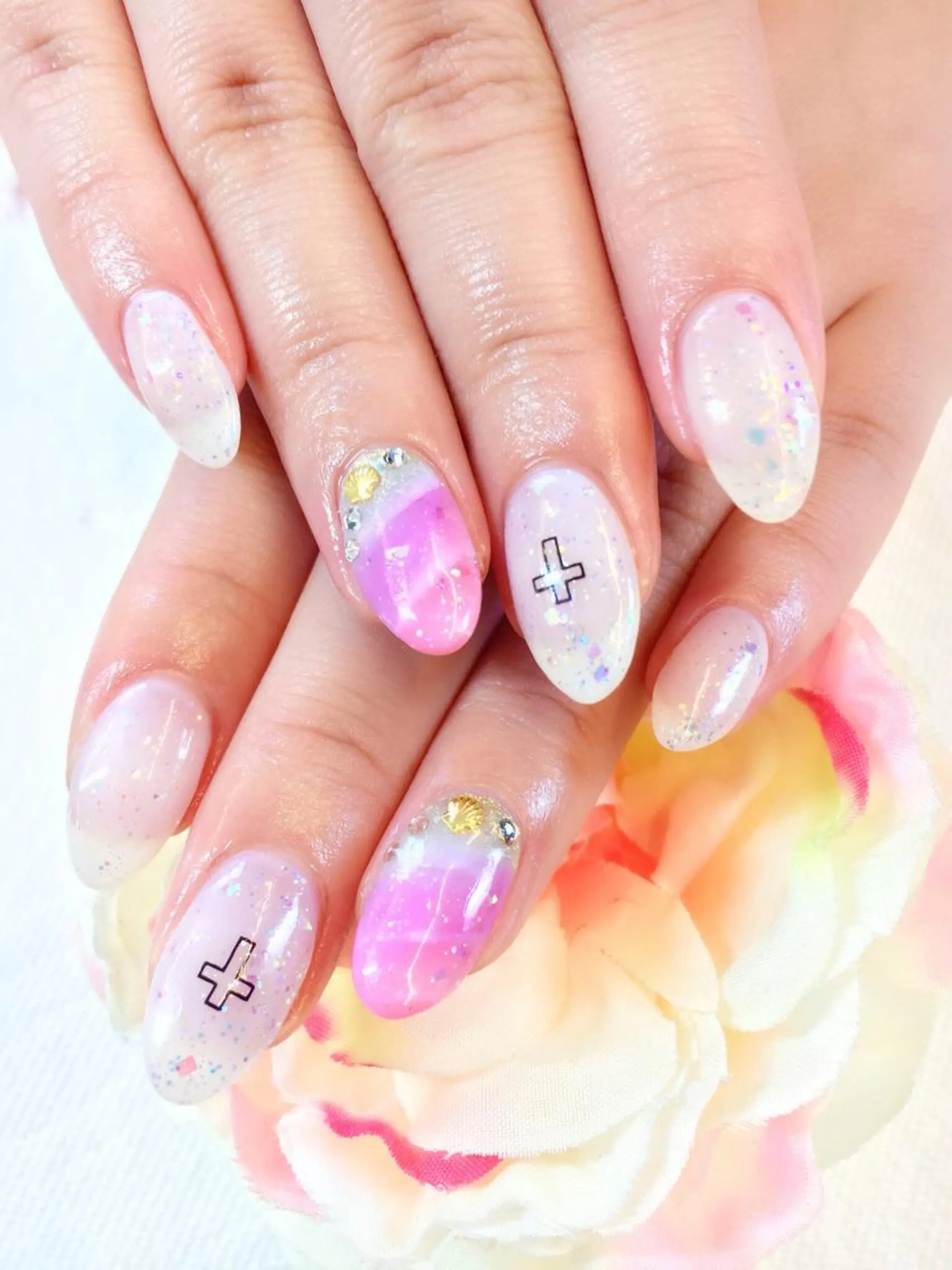 ネイル フットネイル ジェルネイル ミラーネイル パラジェル 春ネイル ハンドネイル clover nailのネイルデザイン
