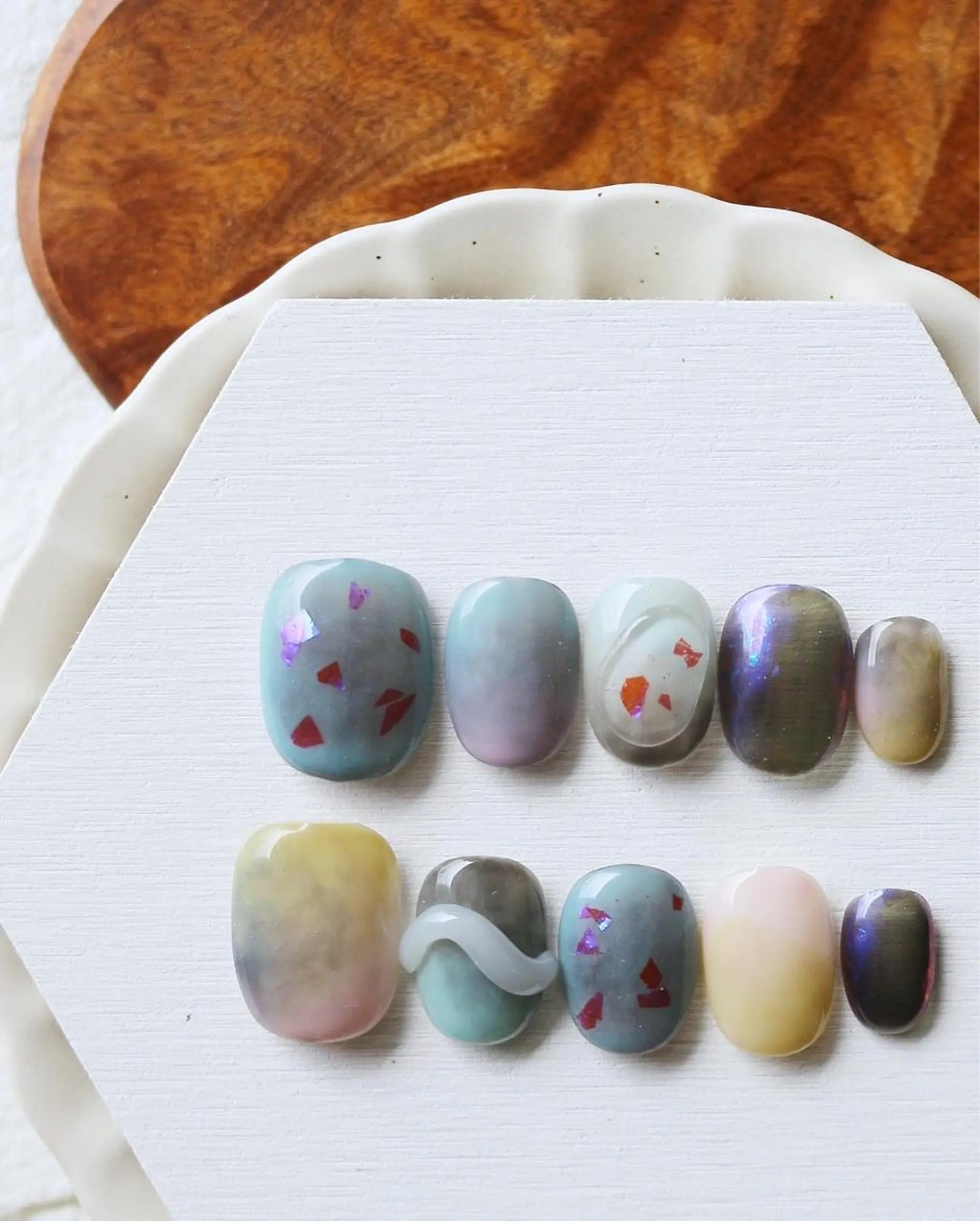 ネイル ブルー ミラーネイル ニュアンスネイル Baku Nailsのネイルデザイン