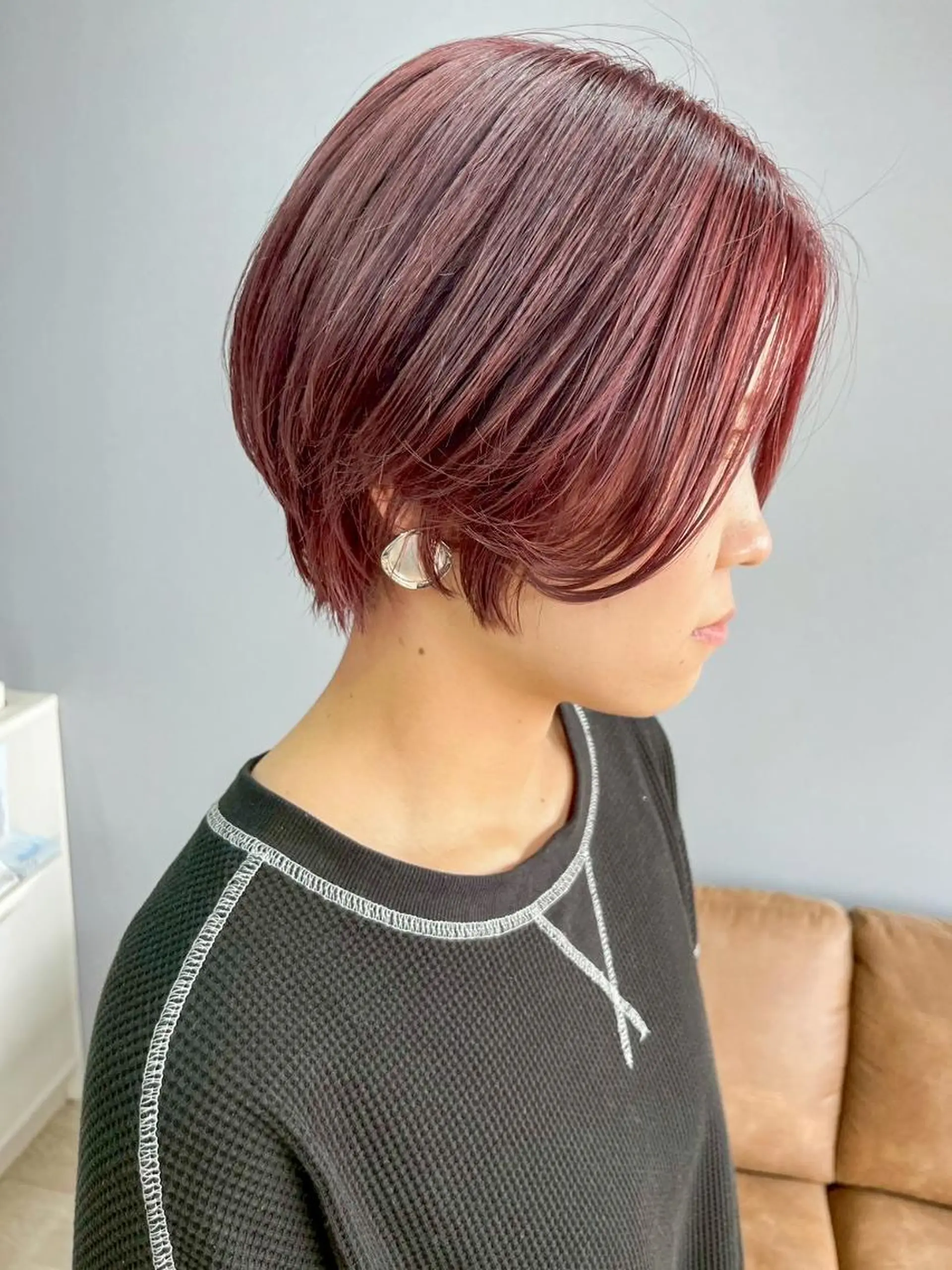 ショート カラー ショートボブ 丸みショート ボルドーカラー ボブ ショートヘア 上重 晴輝 Recharme新保のヘアスタイル