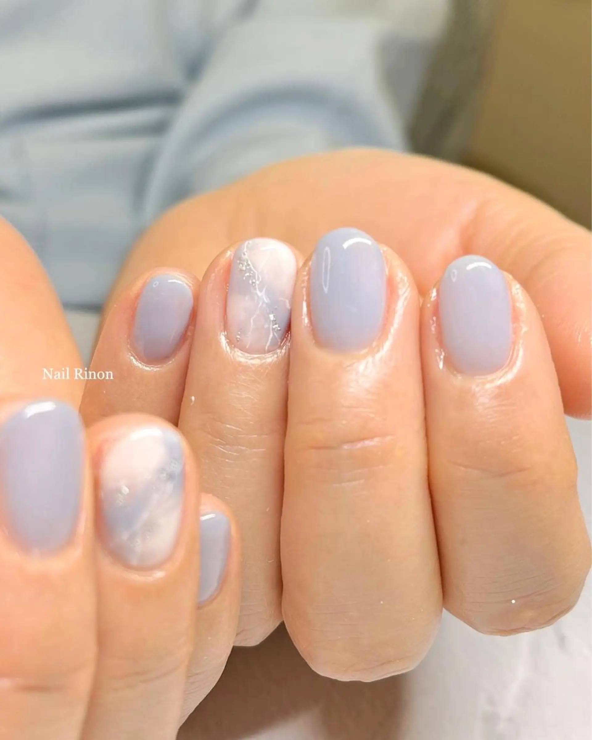 ネイル ブルー 大理石ネイル(マーブル) ハンドネイル Nail Rinonのネイルデザイン