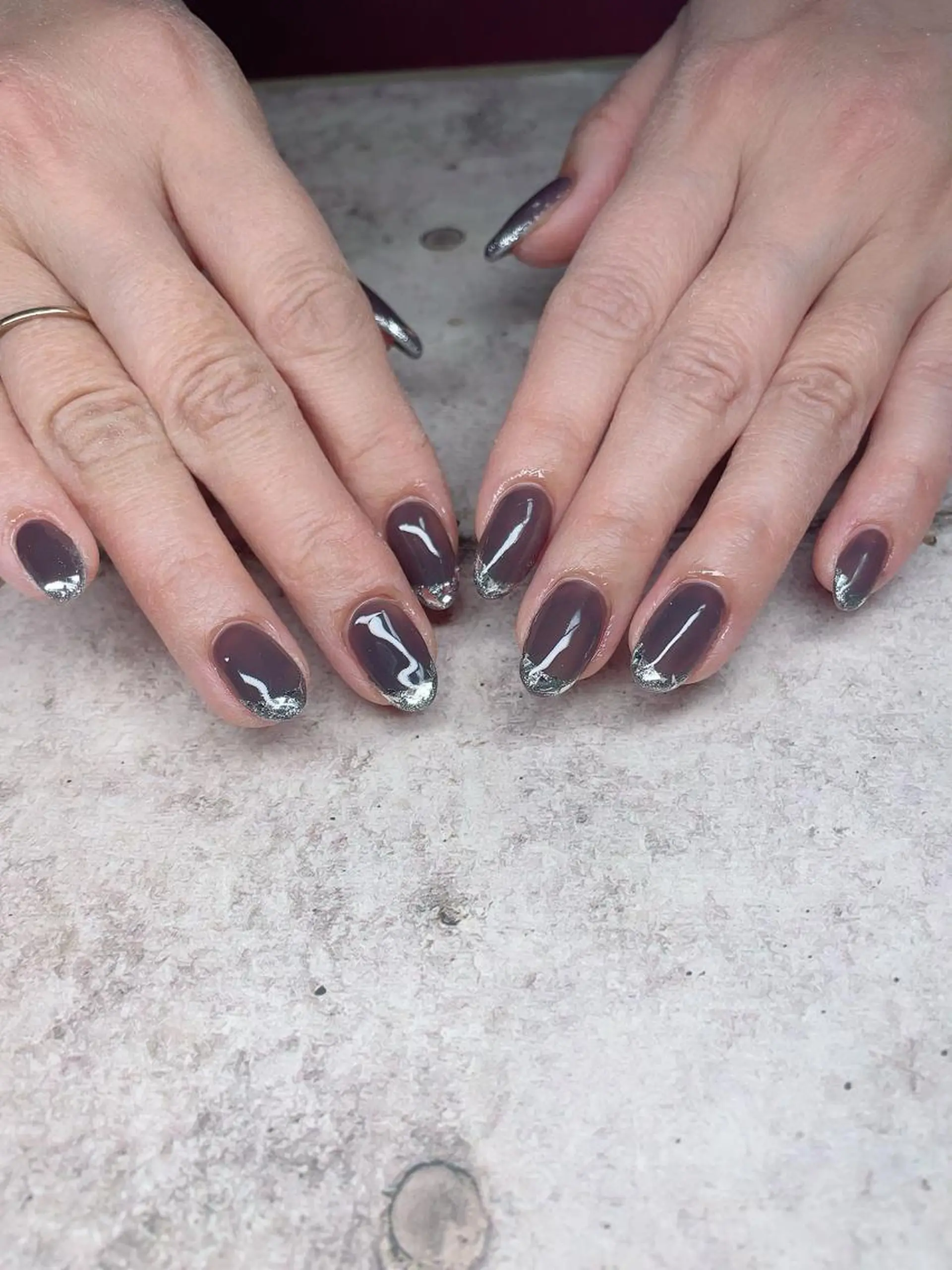 ミディアム ネイル フレンチネイル ガラスフレンチ ハンドネイル Nail_by N1のネイルデザイン