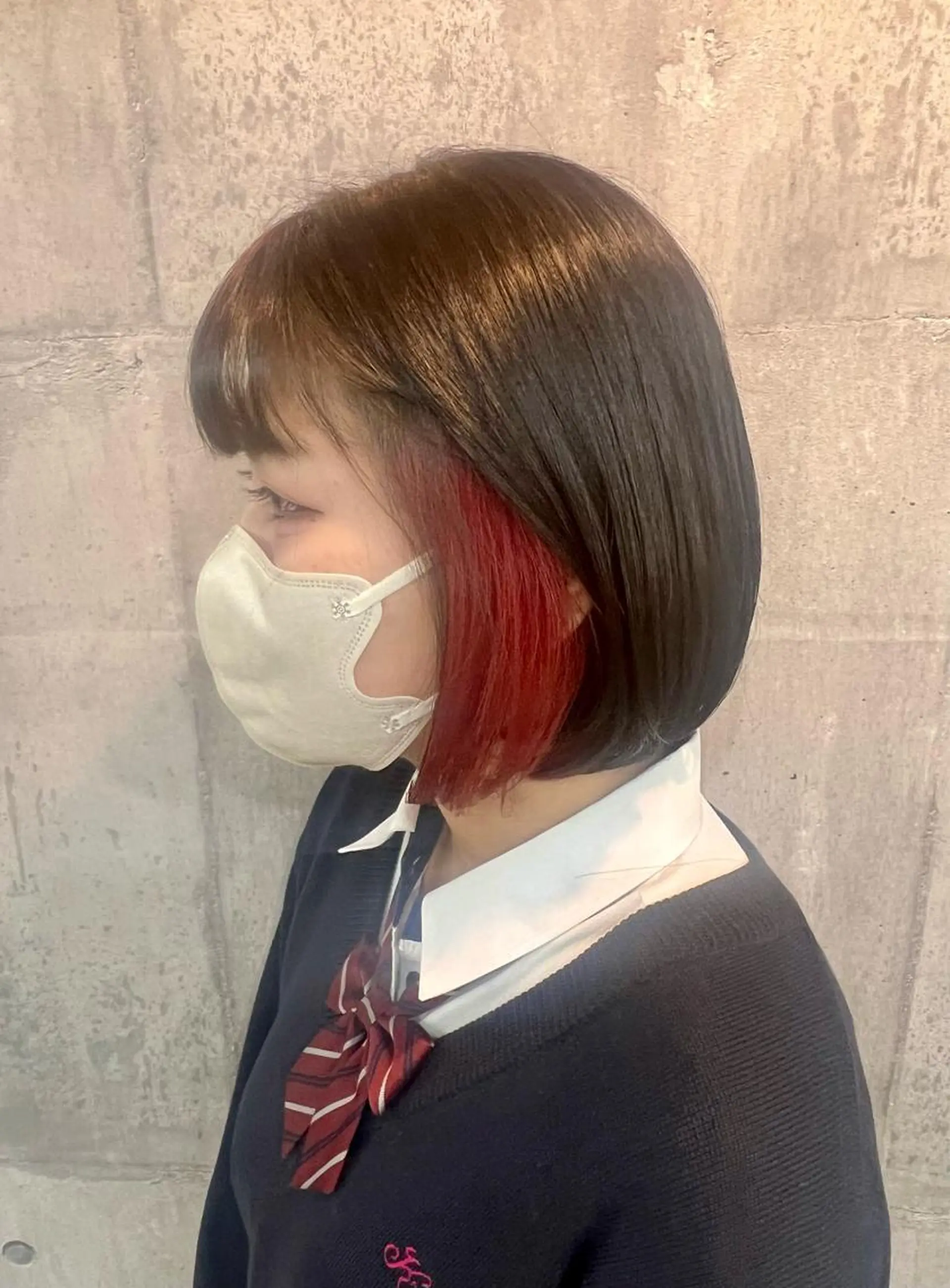 ショート カラー イヤリングカラー インナーカラー レッドカラー 興津/韓国レイヤー ダブルカラー美髪縮毛のヘアスタイル