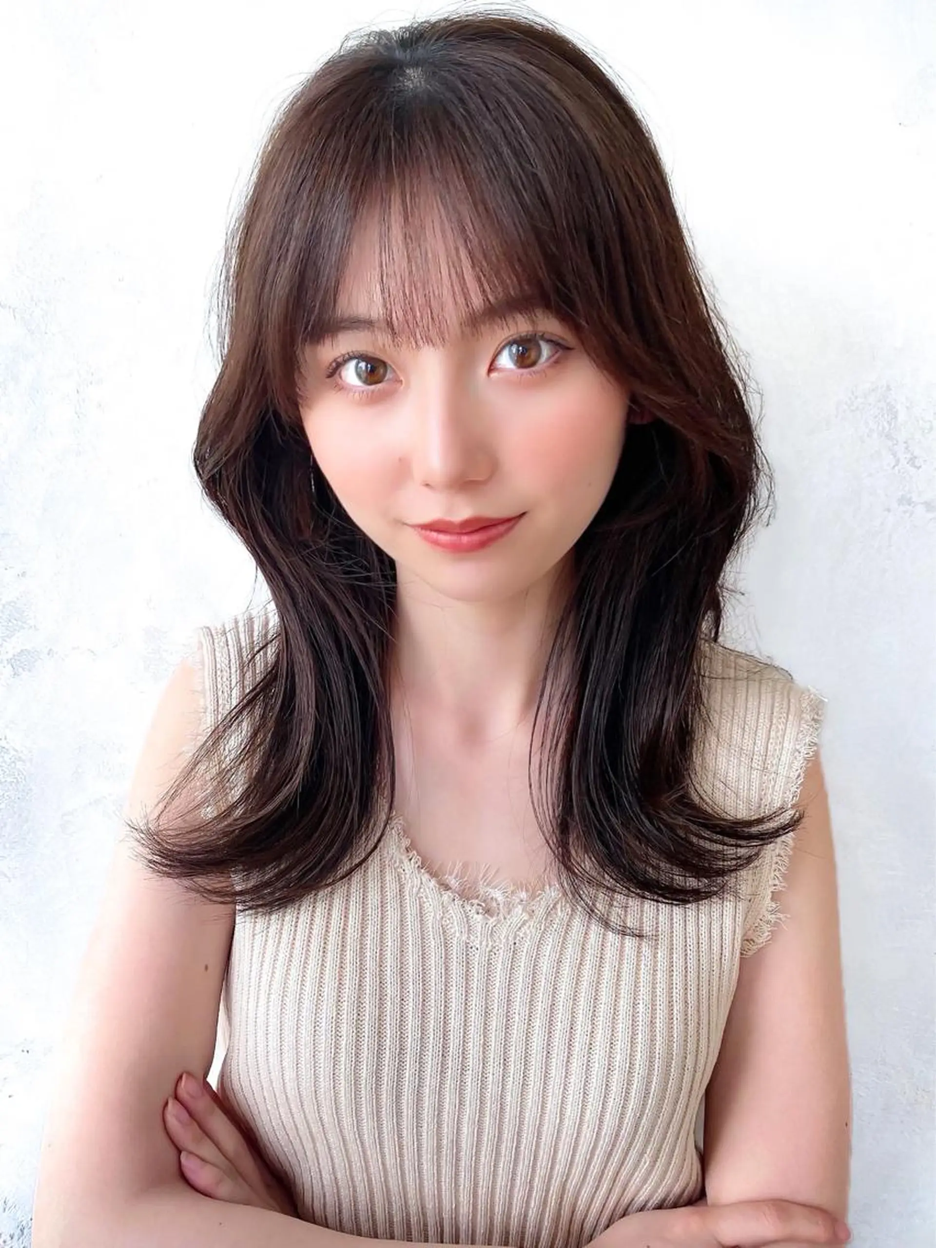 セミロング カラー ベージュカラー ブラウンカラー ブラウンベージュ くびれヘア 顔周りカット 顔周り/くびれヘア 韓国ヘア💕風間るなのヘアスタイル