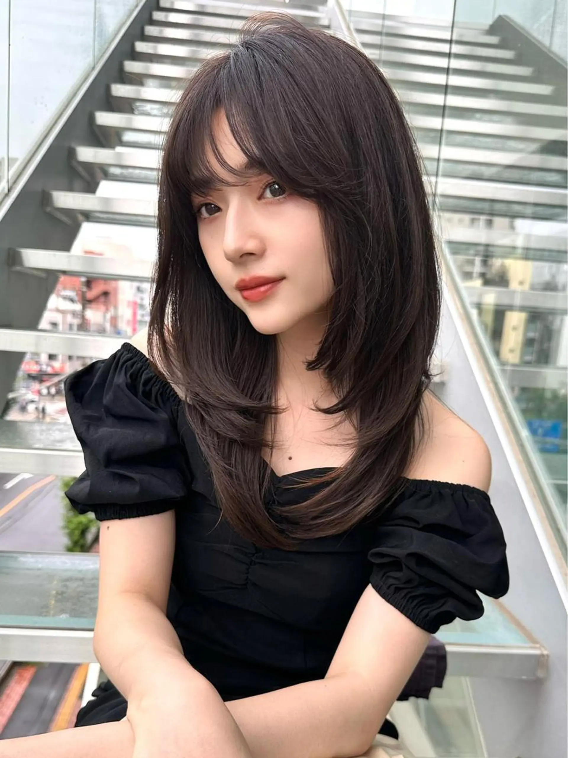 セミロング カラー ヘアアレンジ アッシュ 黒髪 ブリーチ ブルーカラー ブルーブラック 🔶似合わせセンター パート/ヤス🔶のヘアスタイル