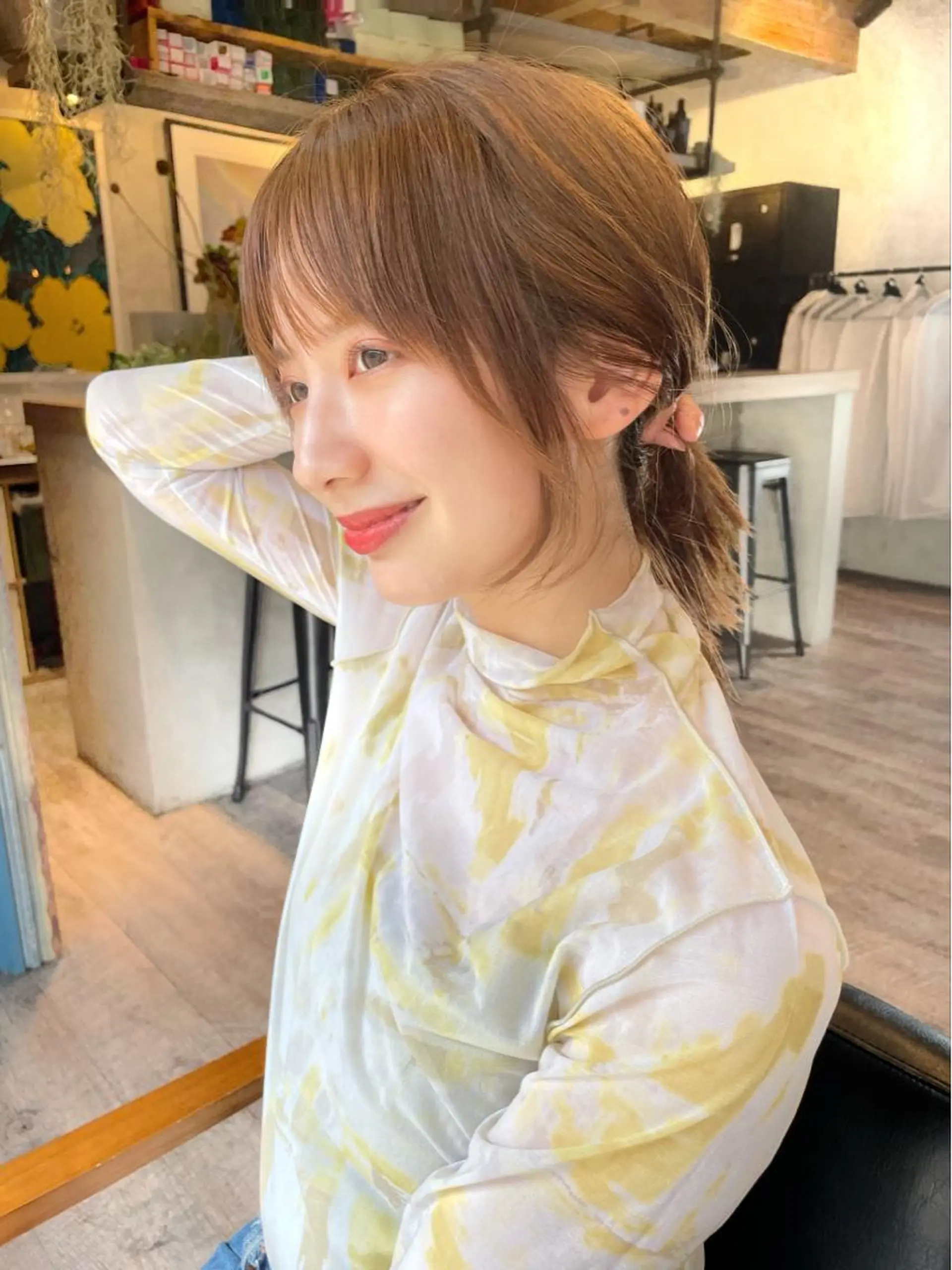 ミディアム カラー 結べるレイヤーボブ くびれLady表参道のヘアスタイル