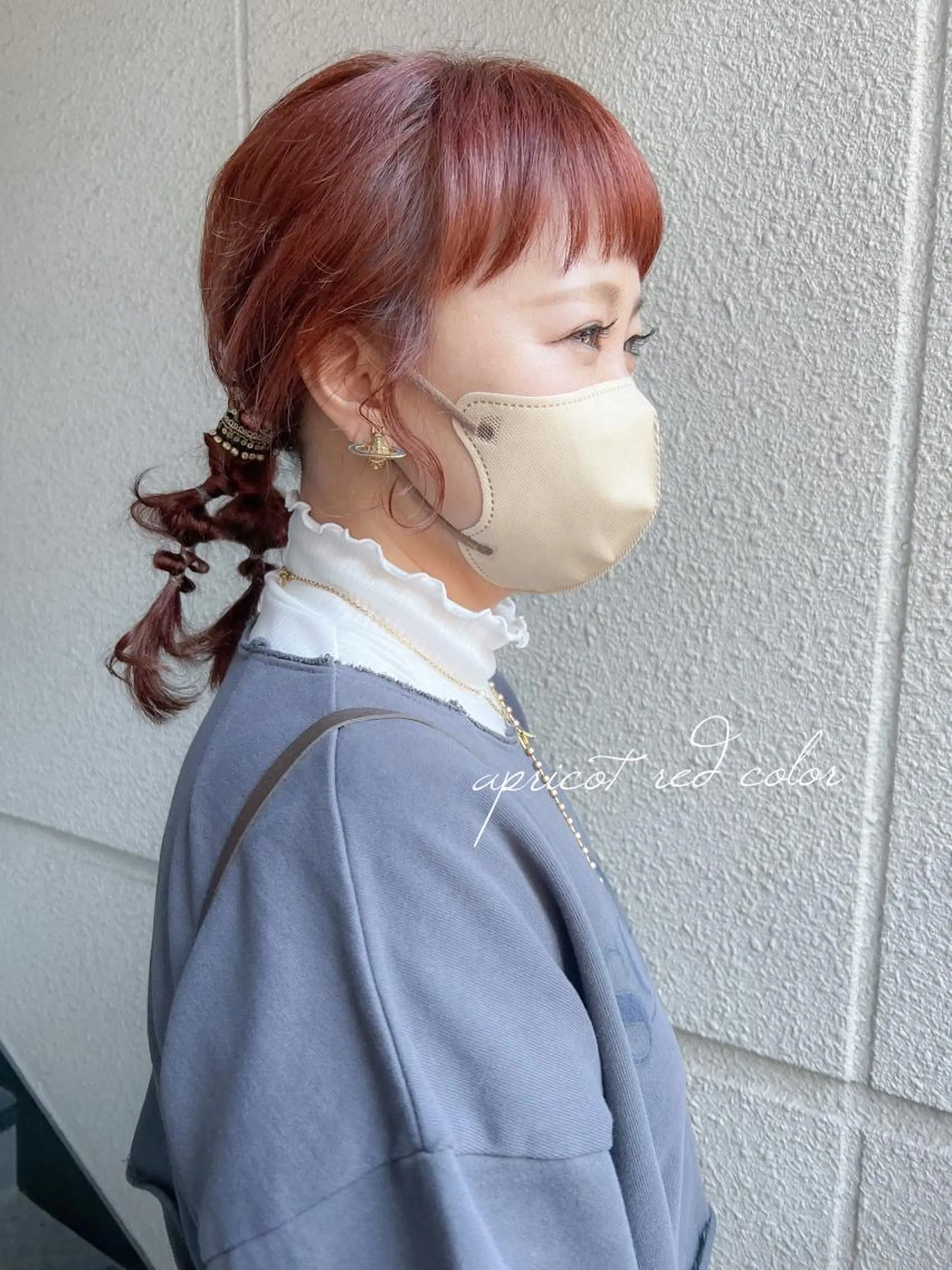 セミロング カラー ヘアアレンジ ブリーチ レッドカラー ヘアカラー カラーパティシエ facce🌼ikoのヘアスタイル